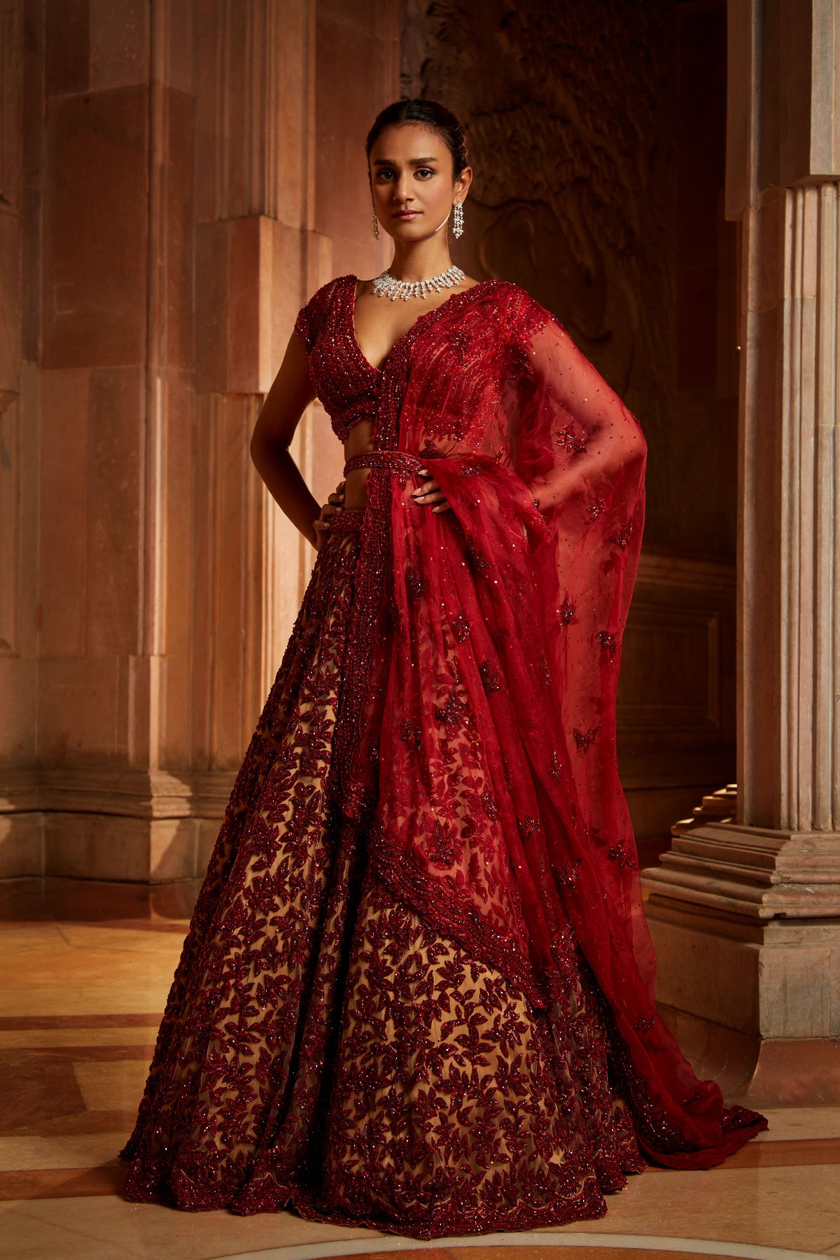 Nude Tulle Lehenga Choli Set