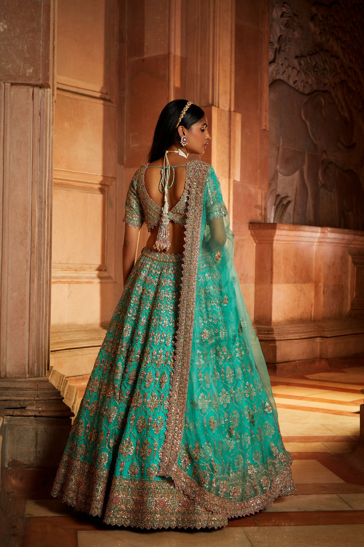 Teal Green Organza Lehenga Set