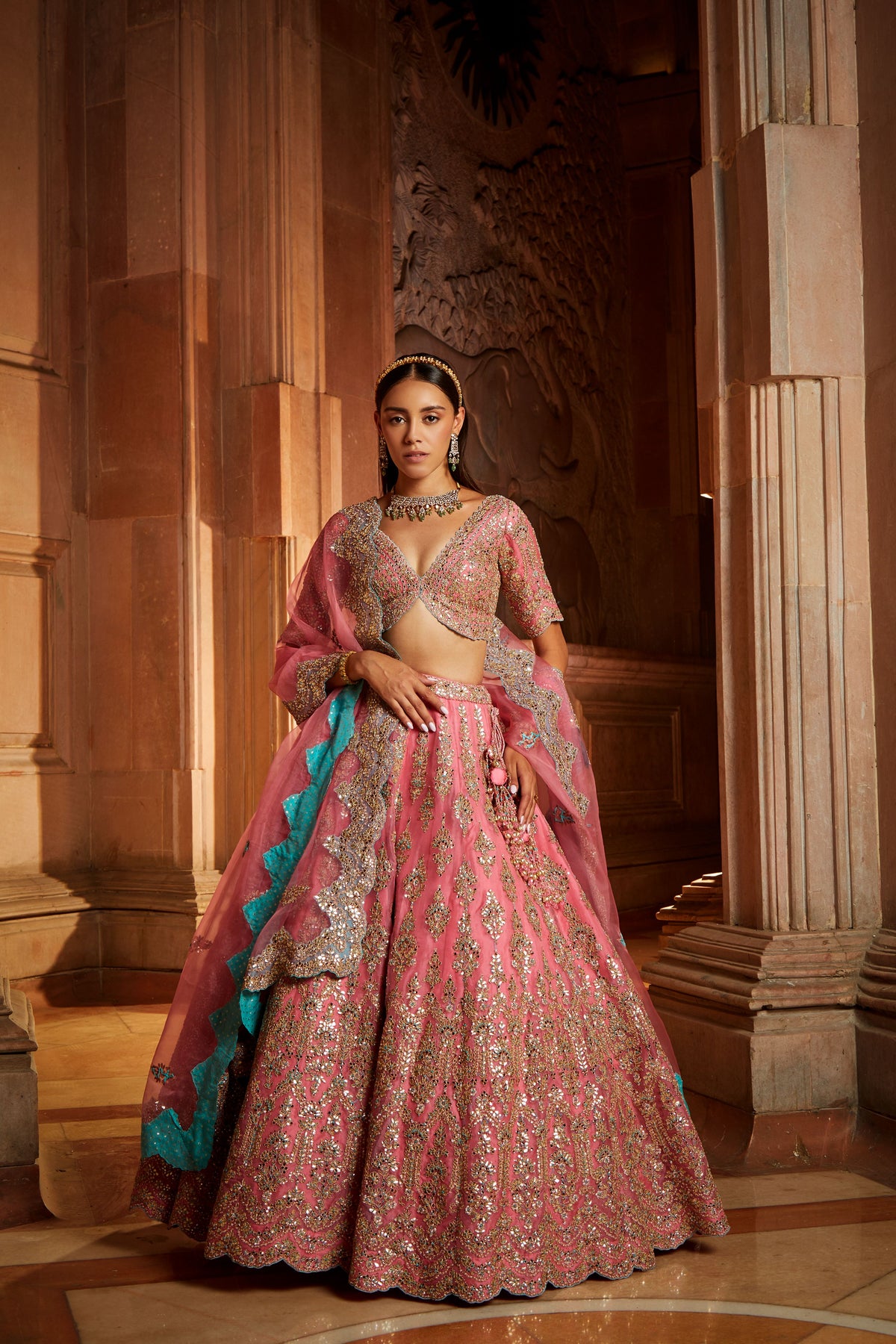 Rose Pink Organza Lehenga Set