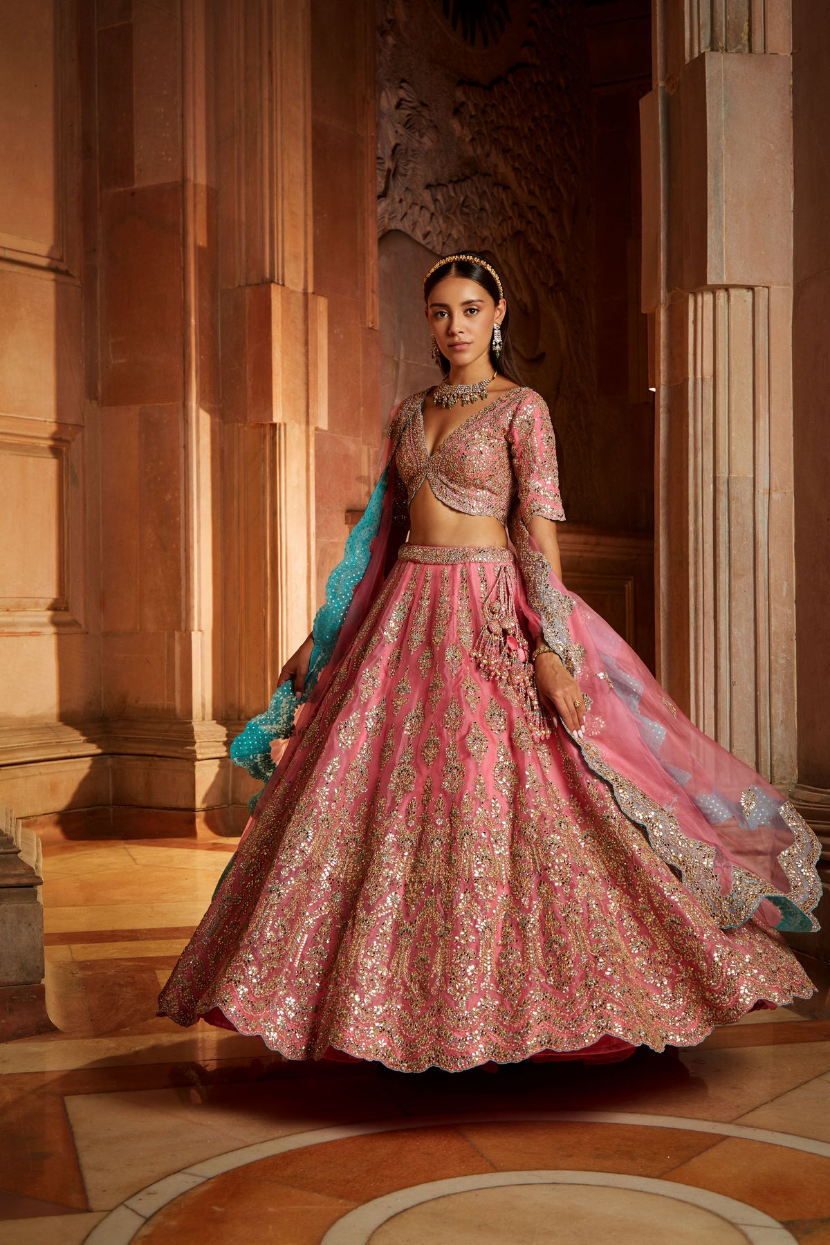 Rose Pink Organza Lehenga Set