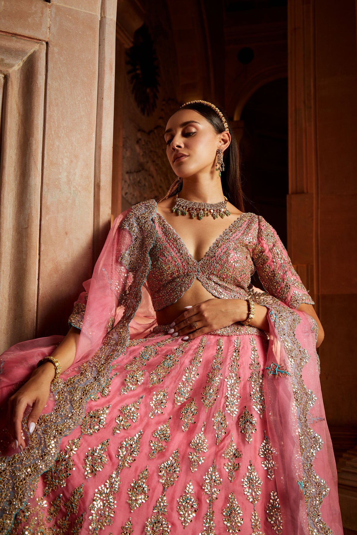 Rose Pink Organza Lehenga Set