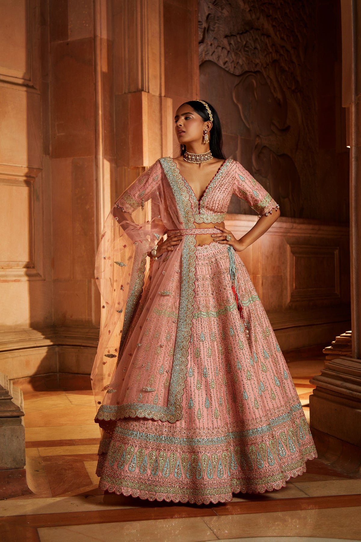 Peach Tafetta Lehenga Choli Set