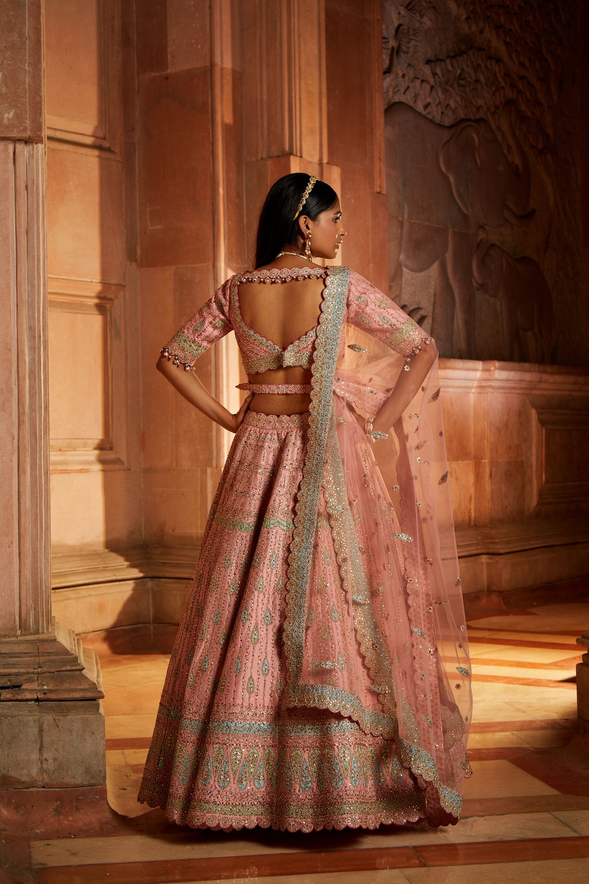 Peach Tafetta Lehenga Choli Set
