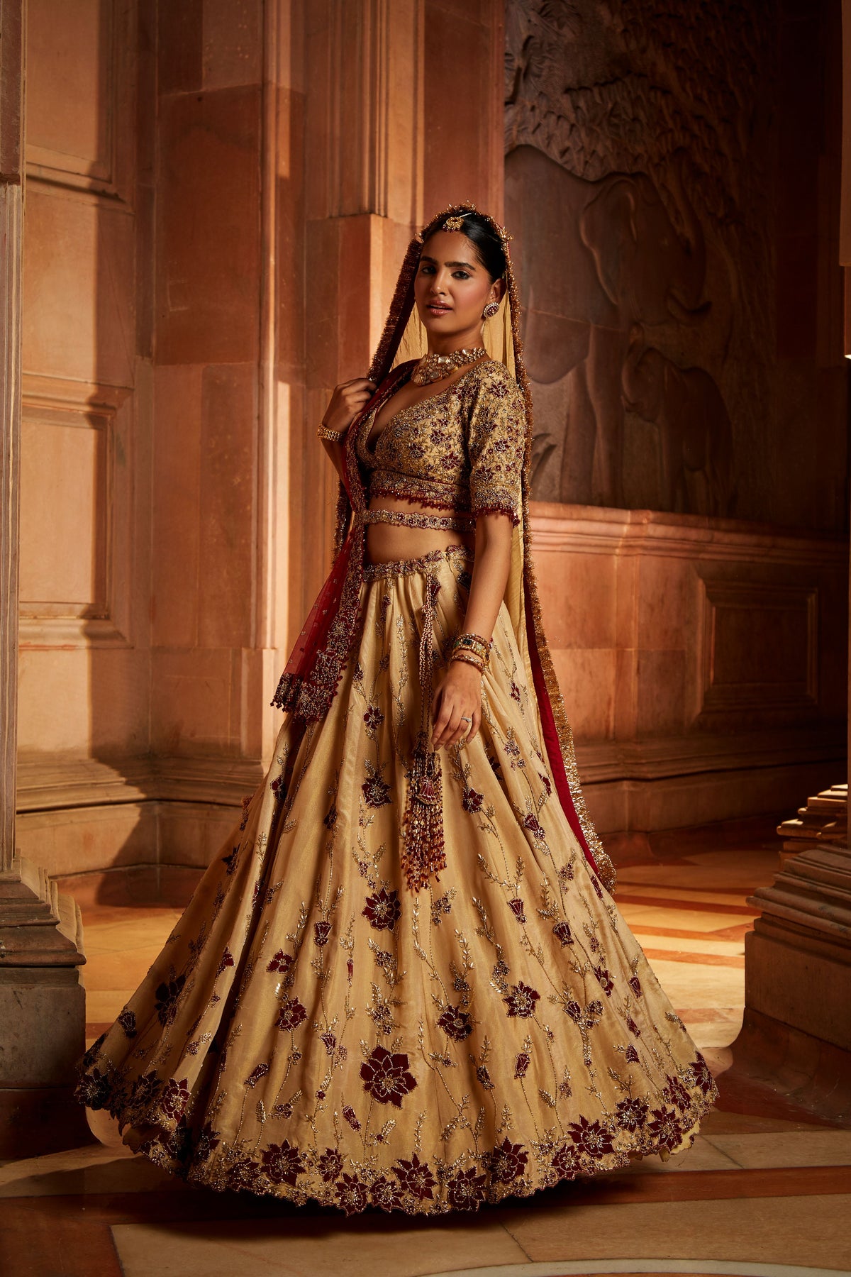 Gold Tissue Lehenga Choli Set