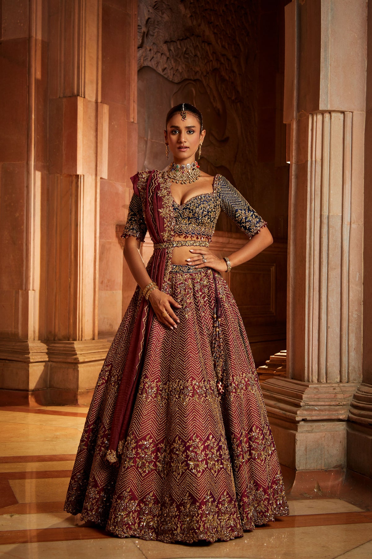 Wine Tafetta Lehenga Set