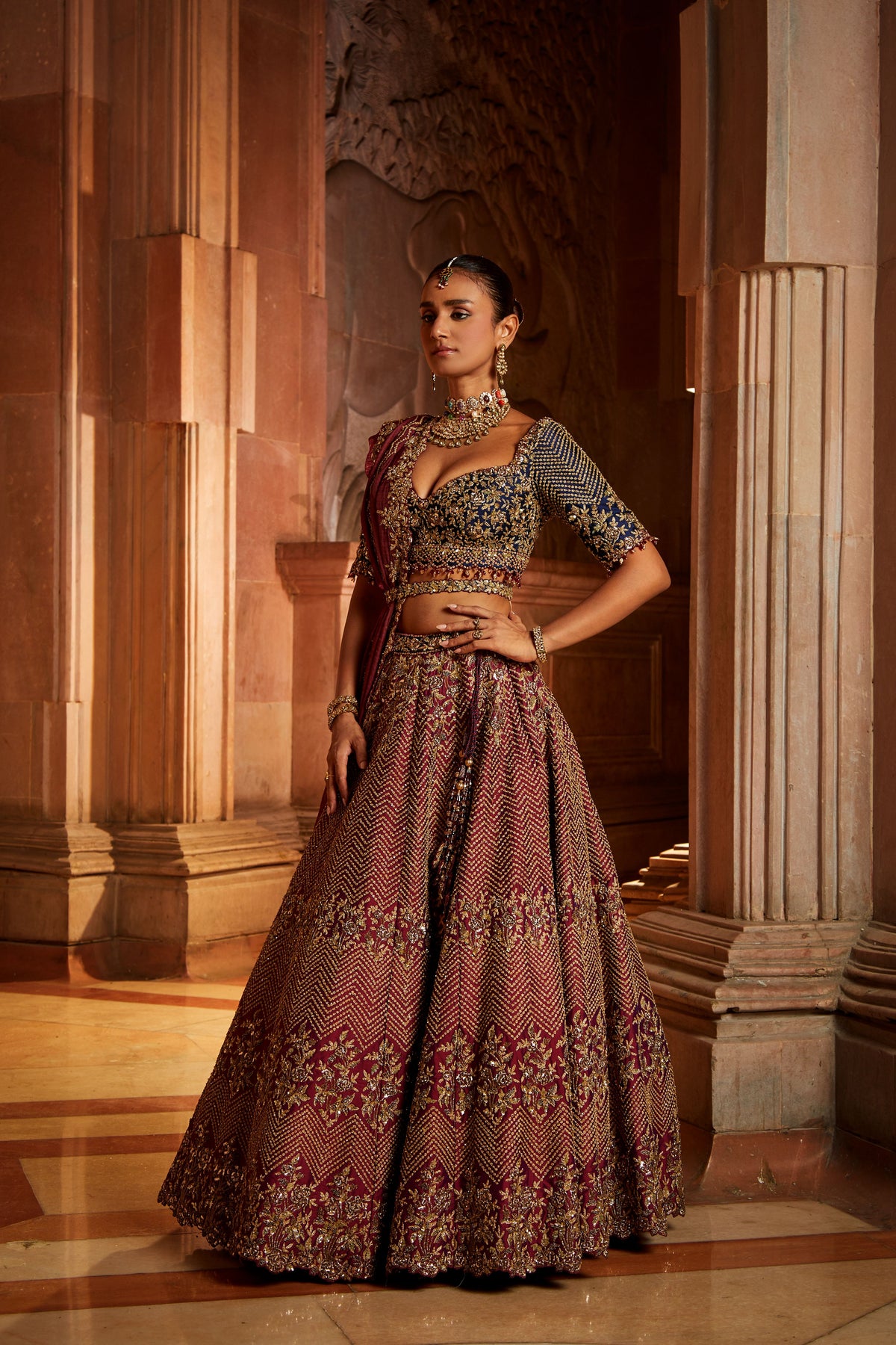 Wine Tafetta Lehenga Set