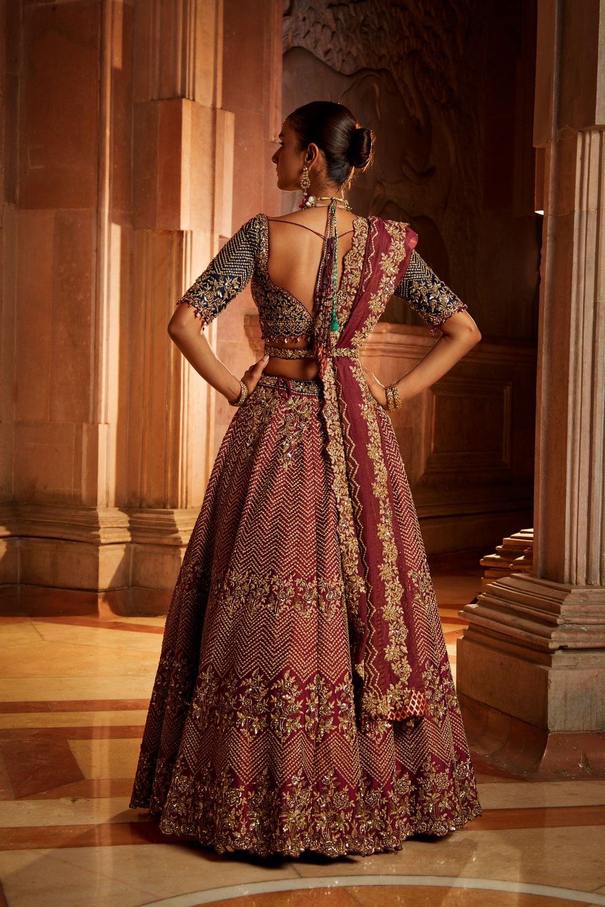 Wine Tafetta Lehenga Set