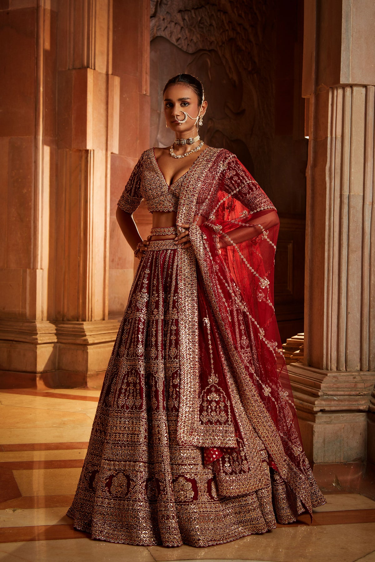 Maroon Raw Silk Lehenga Choli Set