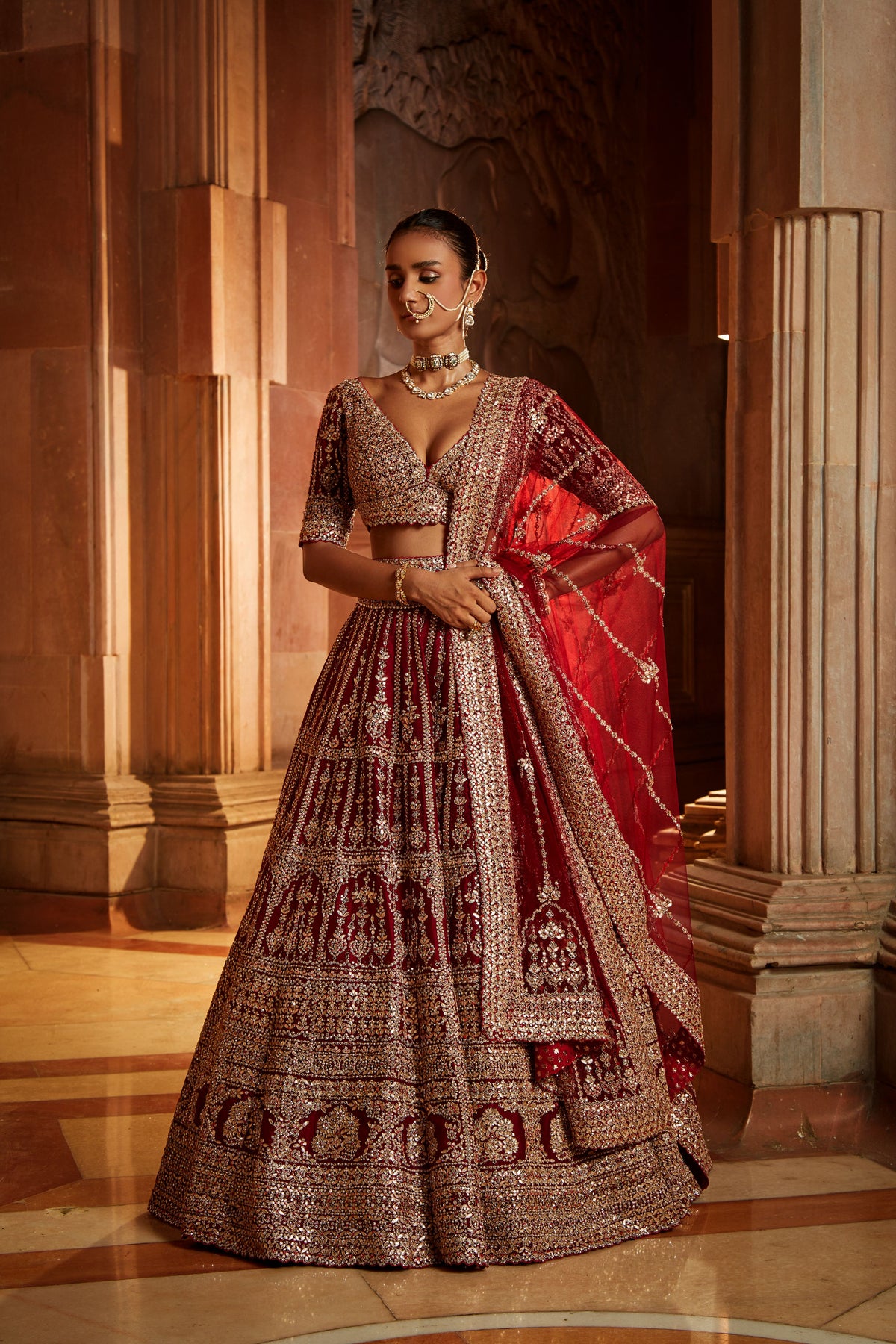 Maroon Raw Silk Lehenga Choli Set