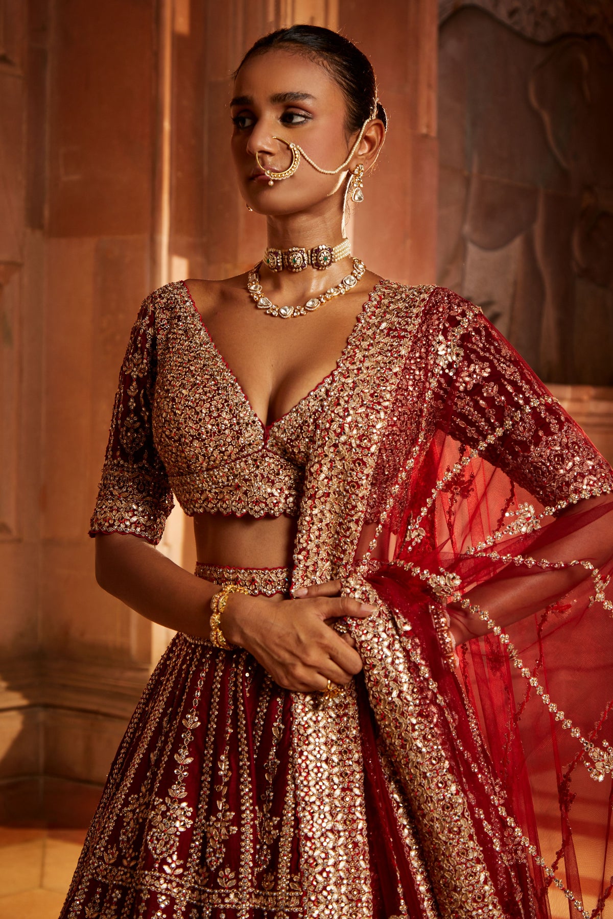 Maroon Raw Silk Lehenga Choli Set