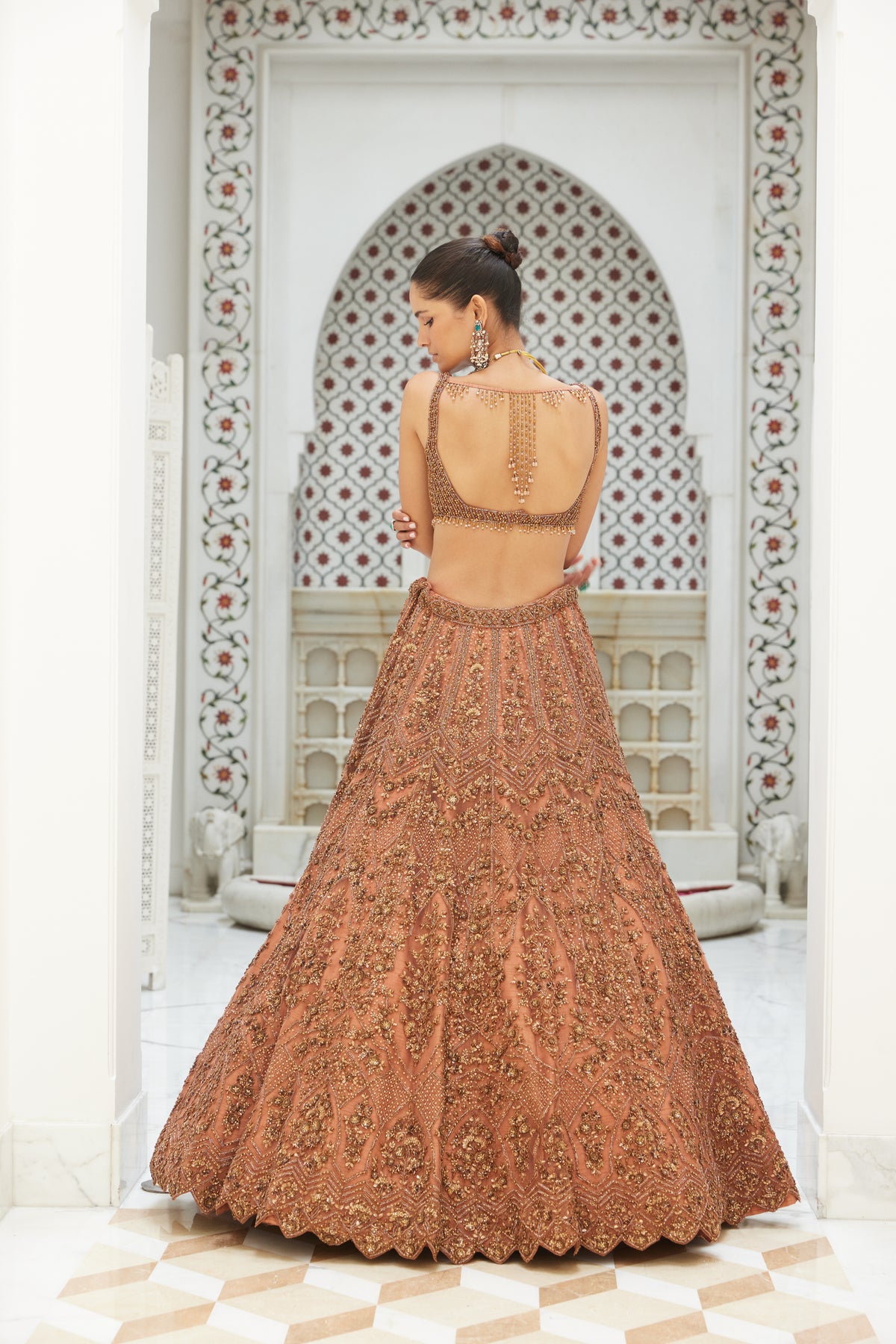 Copper Net Lehenga With Veil