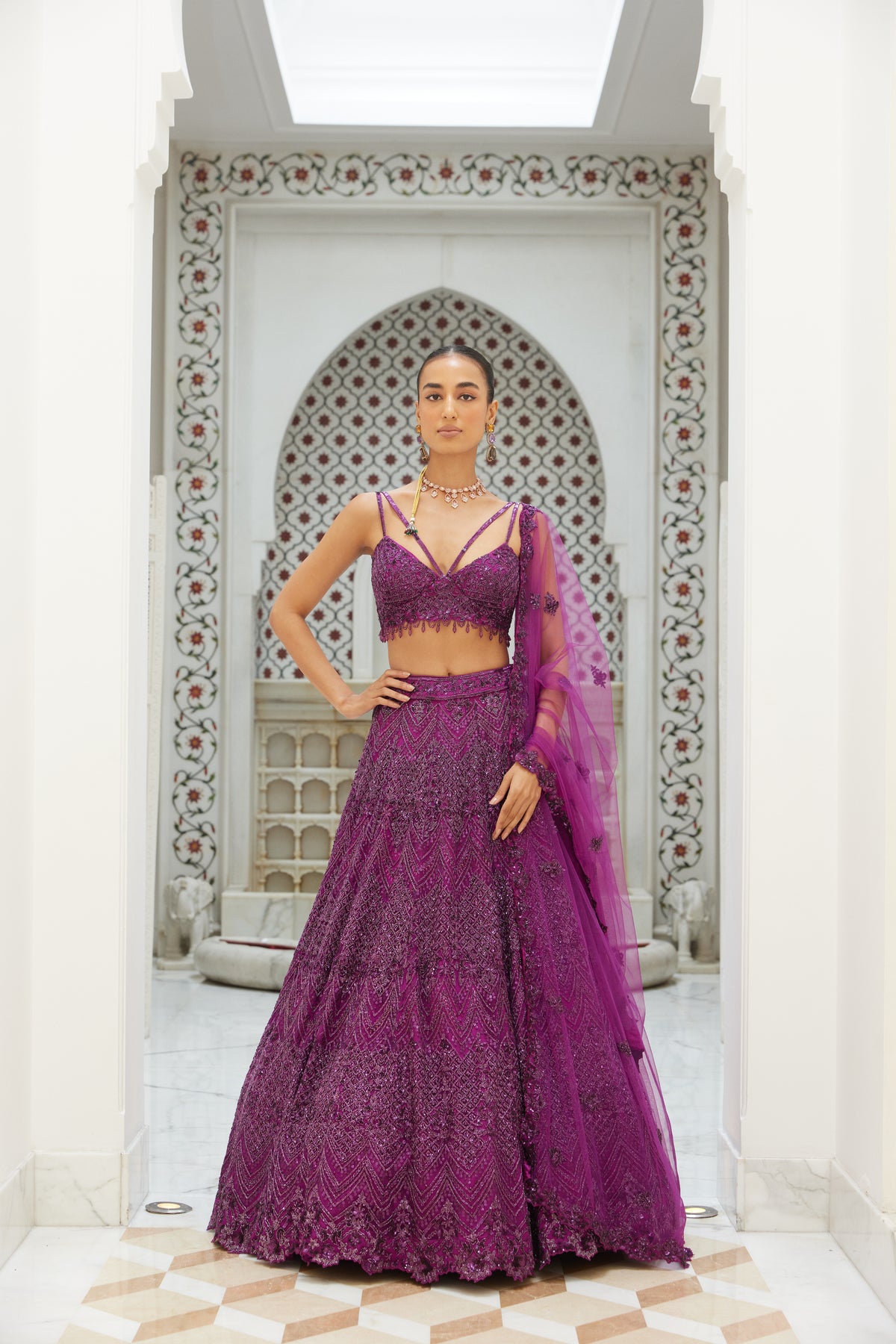 Wine Lehenga Choli With Dupatta