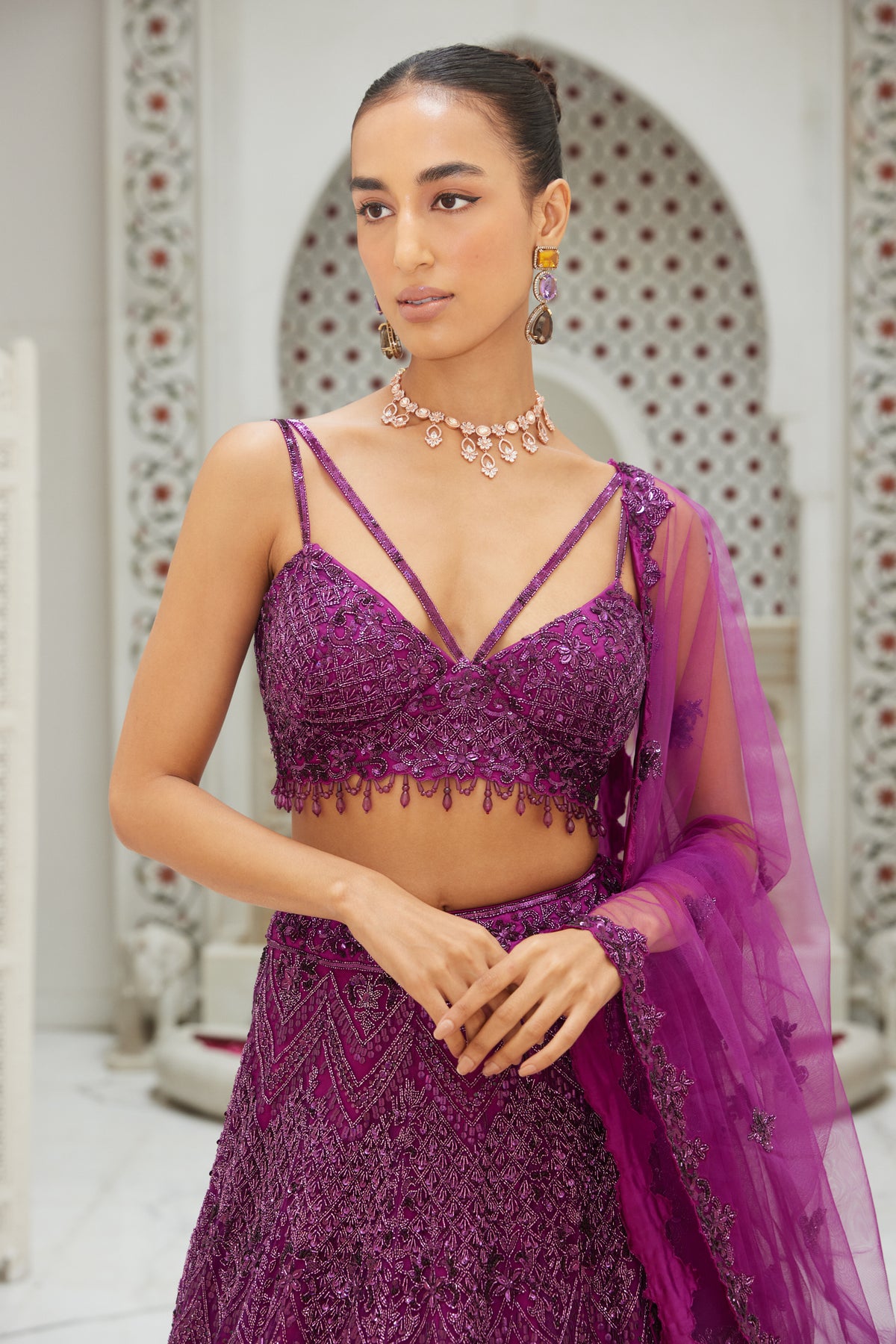 Wine Lehenga Choli With Dupatta