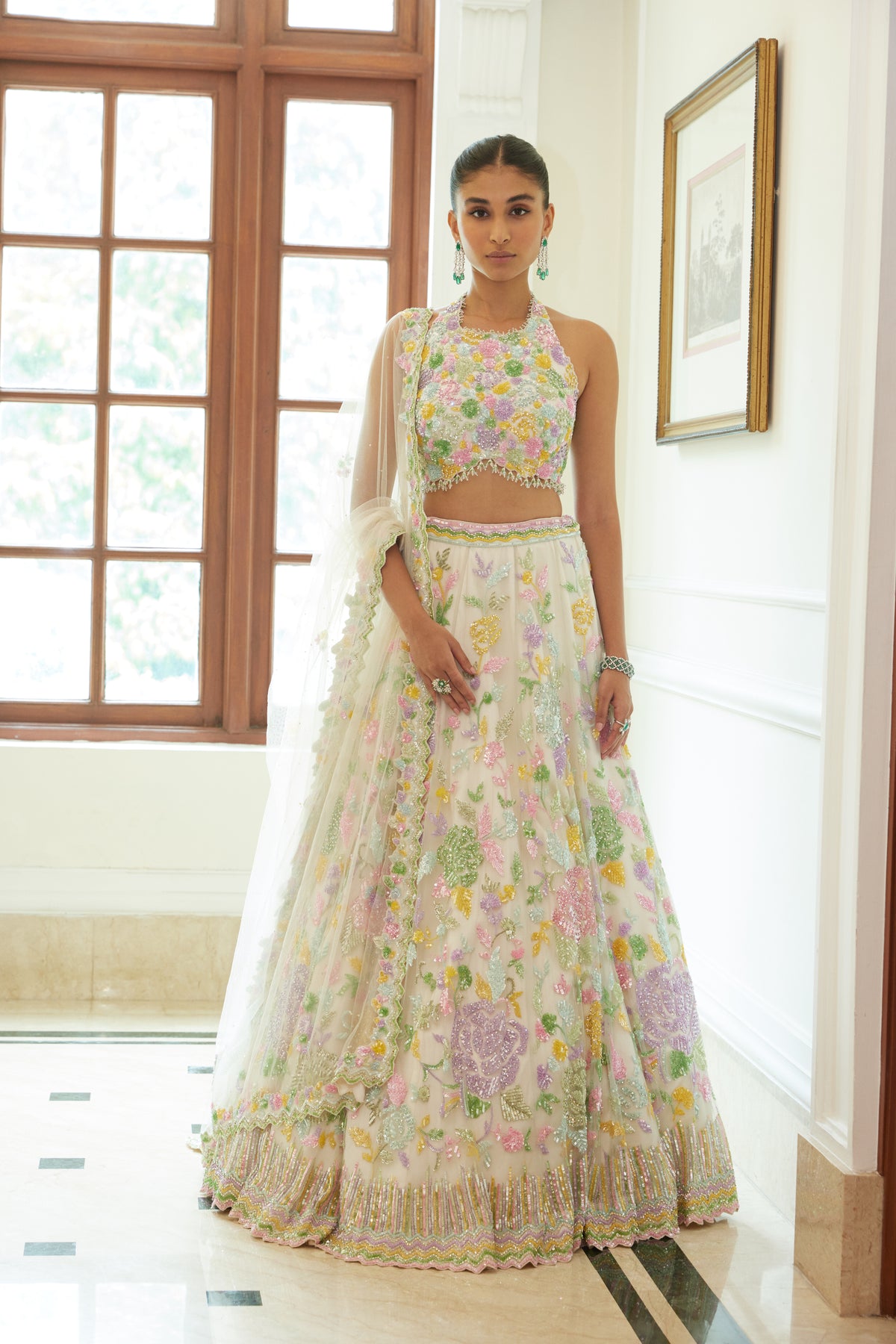 Ivory Net Lehenga Choli Set