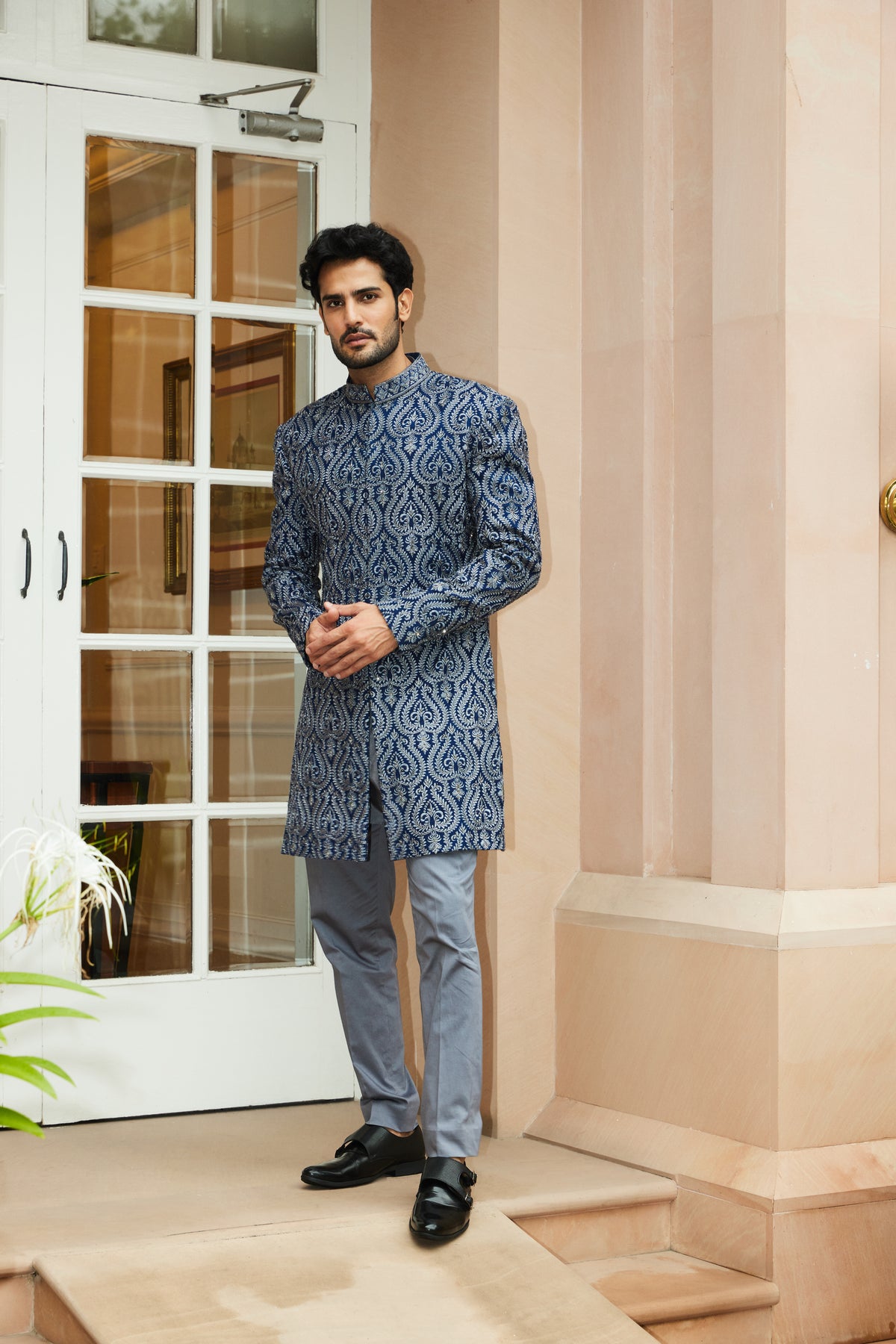 Blue Sherwani Kurta Trouser Set