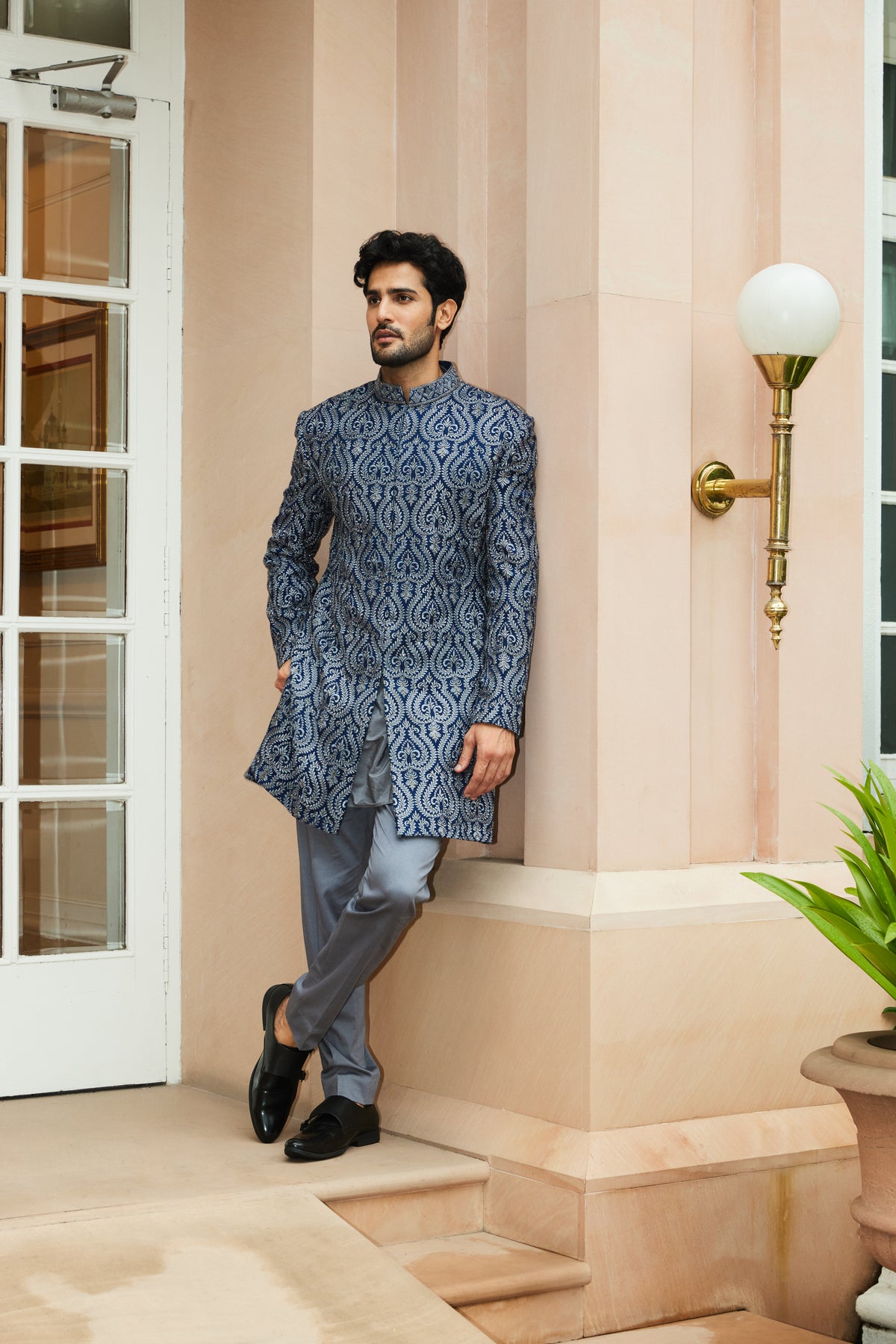 Blue Sherwani Kurta Trouser Set
