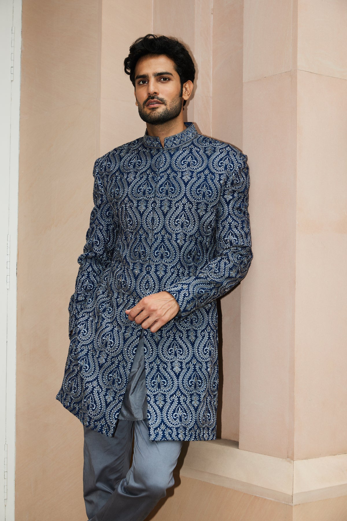 Blue Sherwani Kurta Trouser Set