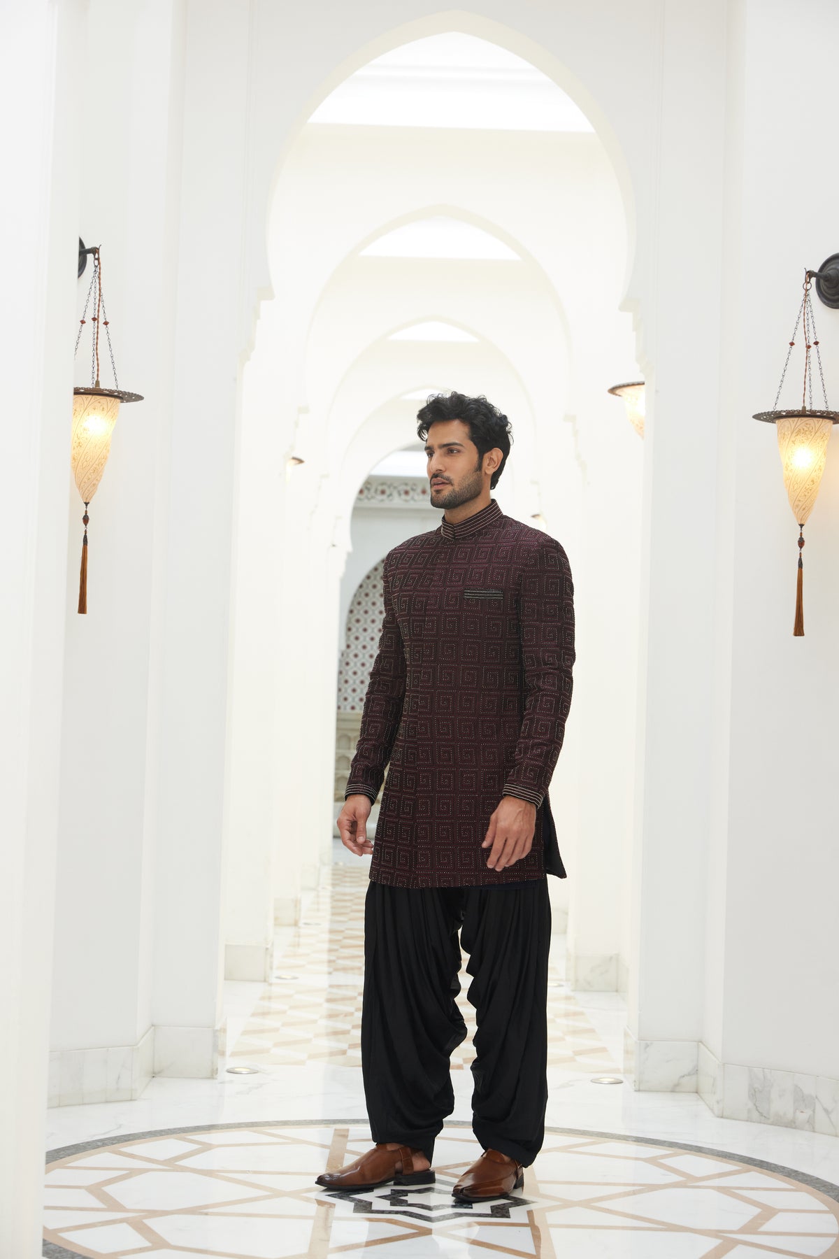 Burgundy Sherwani Kurta Salwar Set