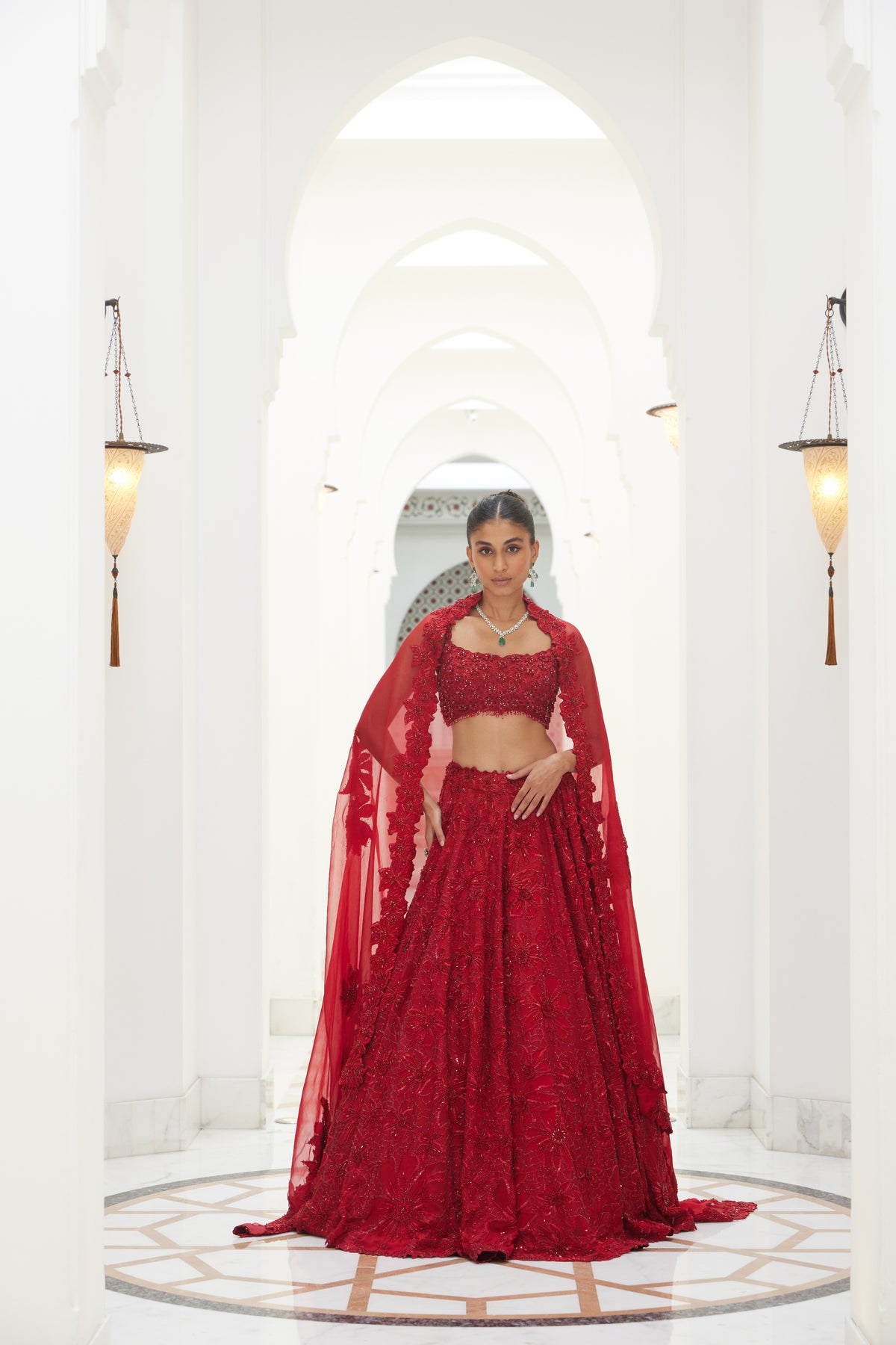 Red Raw Silk Lehenga Set