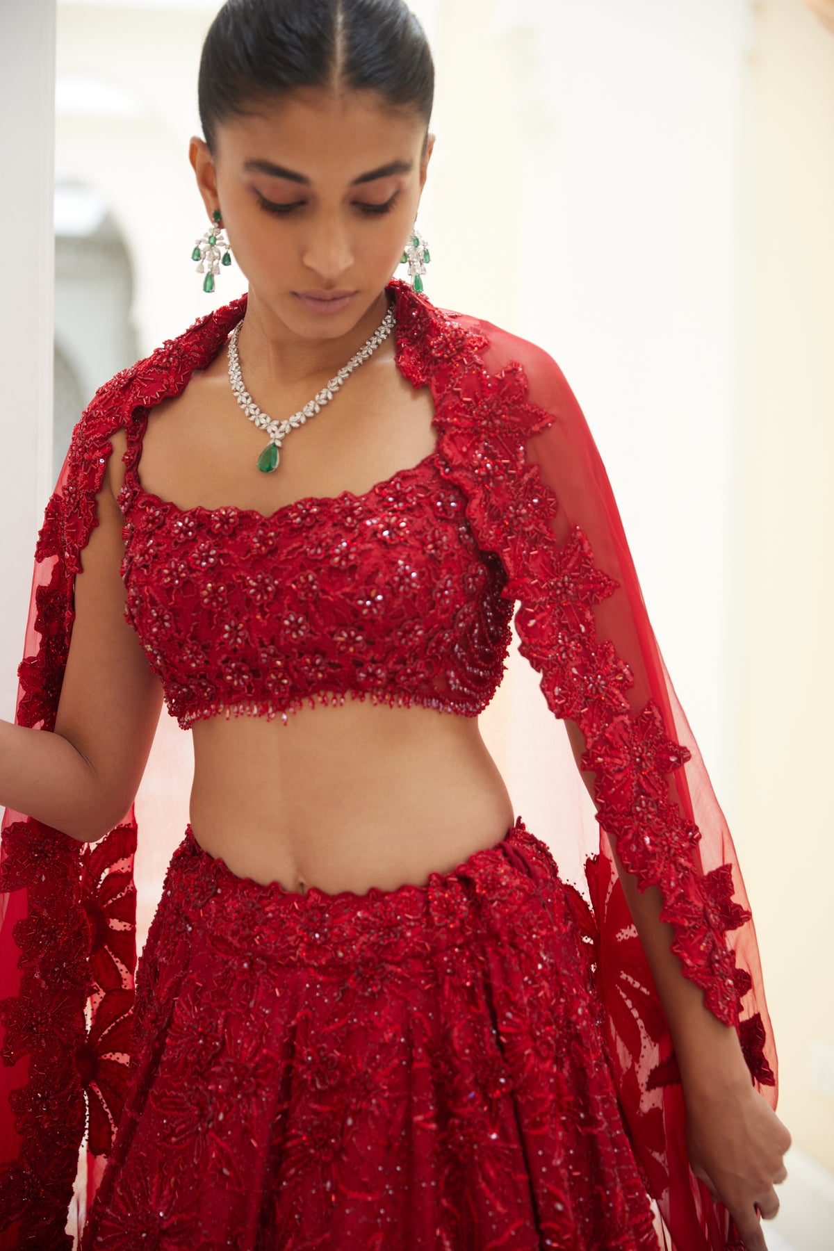 Red Raw Silk Lehenga Set