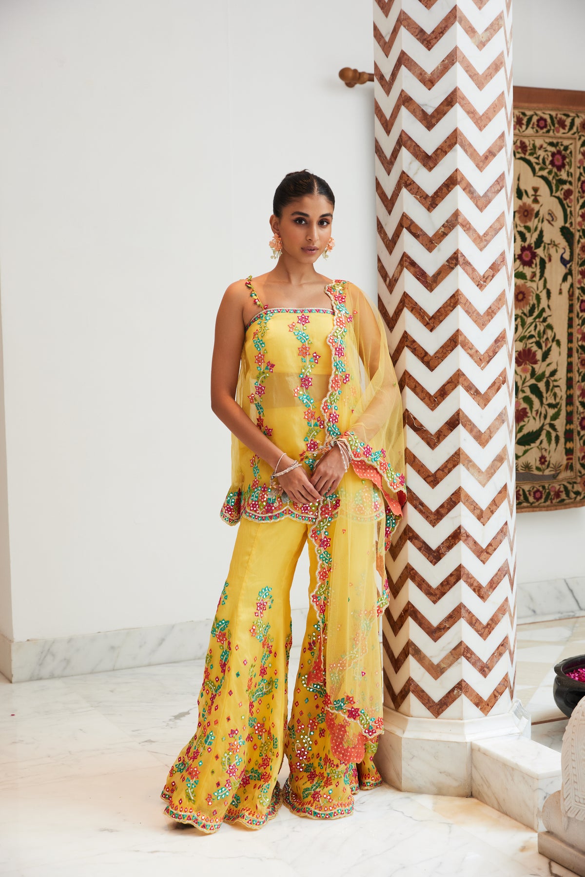 Yellow Peplum Sharara Set