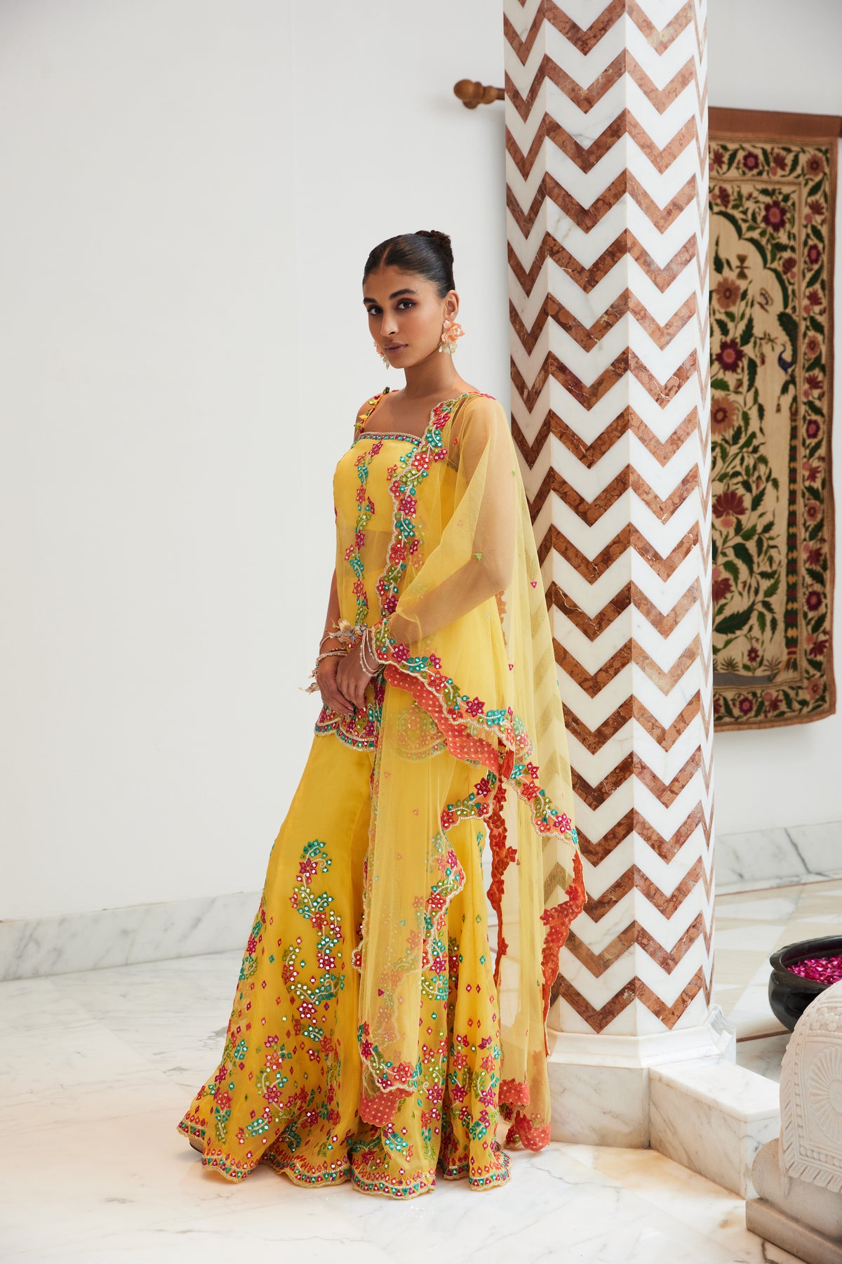 Yellow Peplum Sharara Set