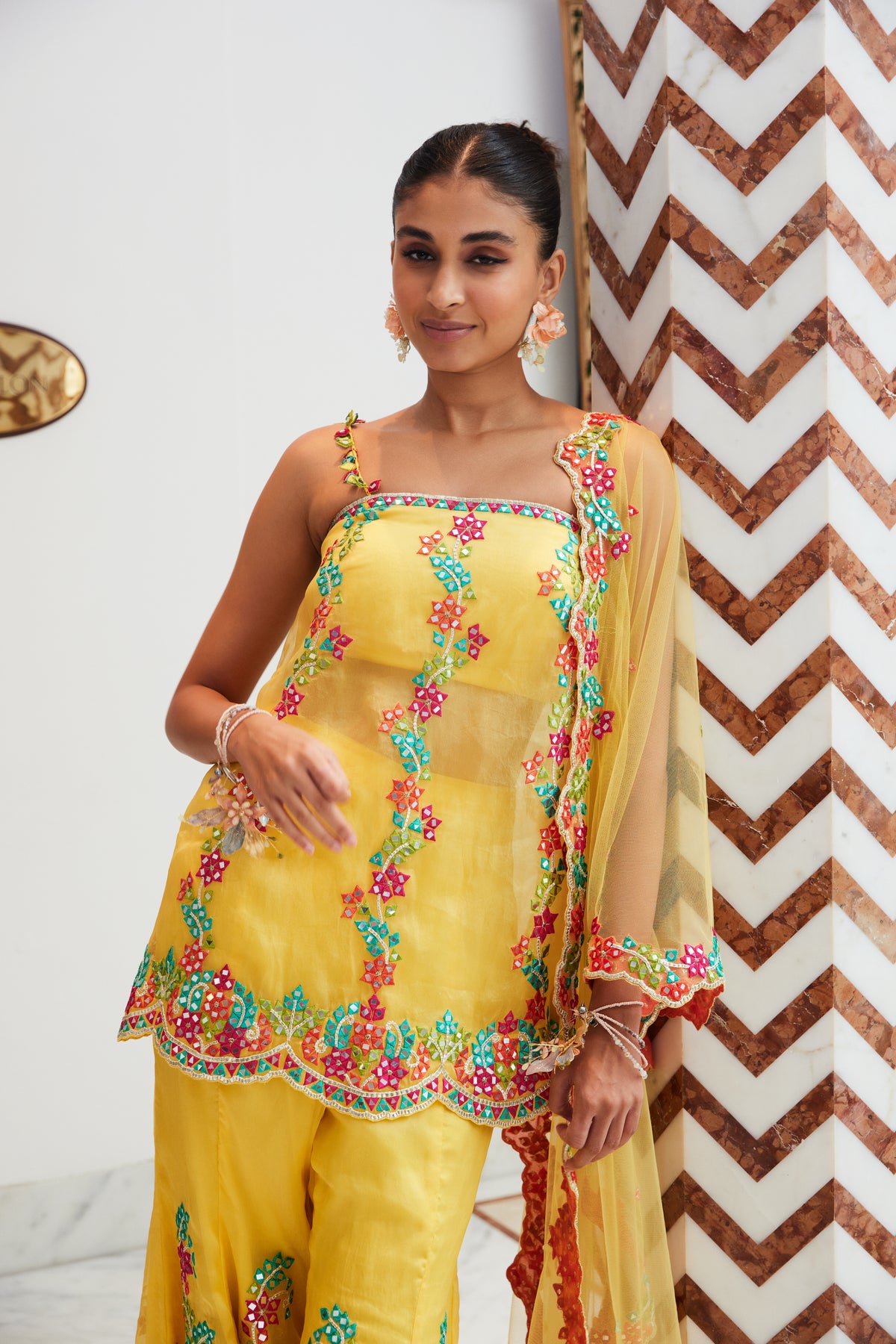 Yellow Peplum Sharara Set