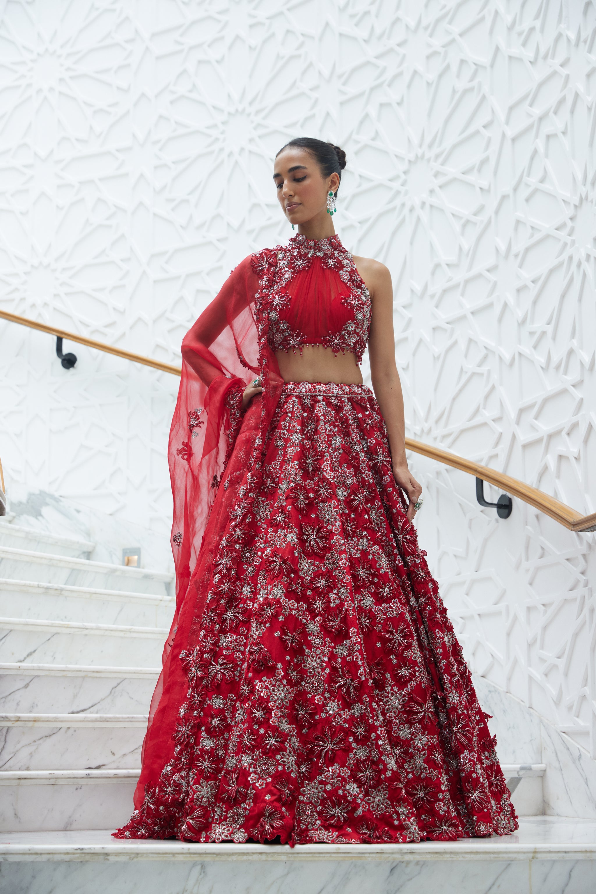 Nitika Gujral 3d Floral Embroidered Lehenga Set Elahe