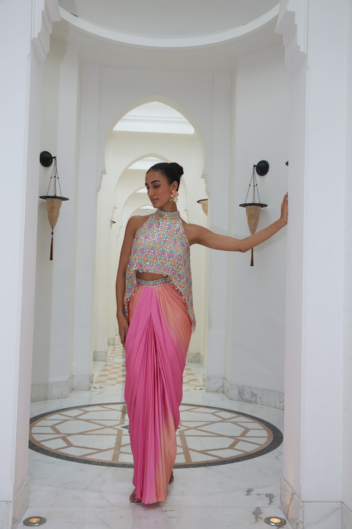 Ombre Shaded Skirt With Poncho