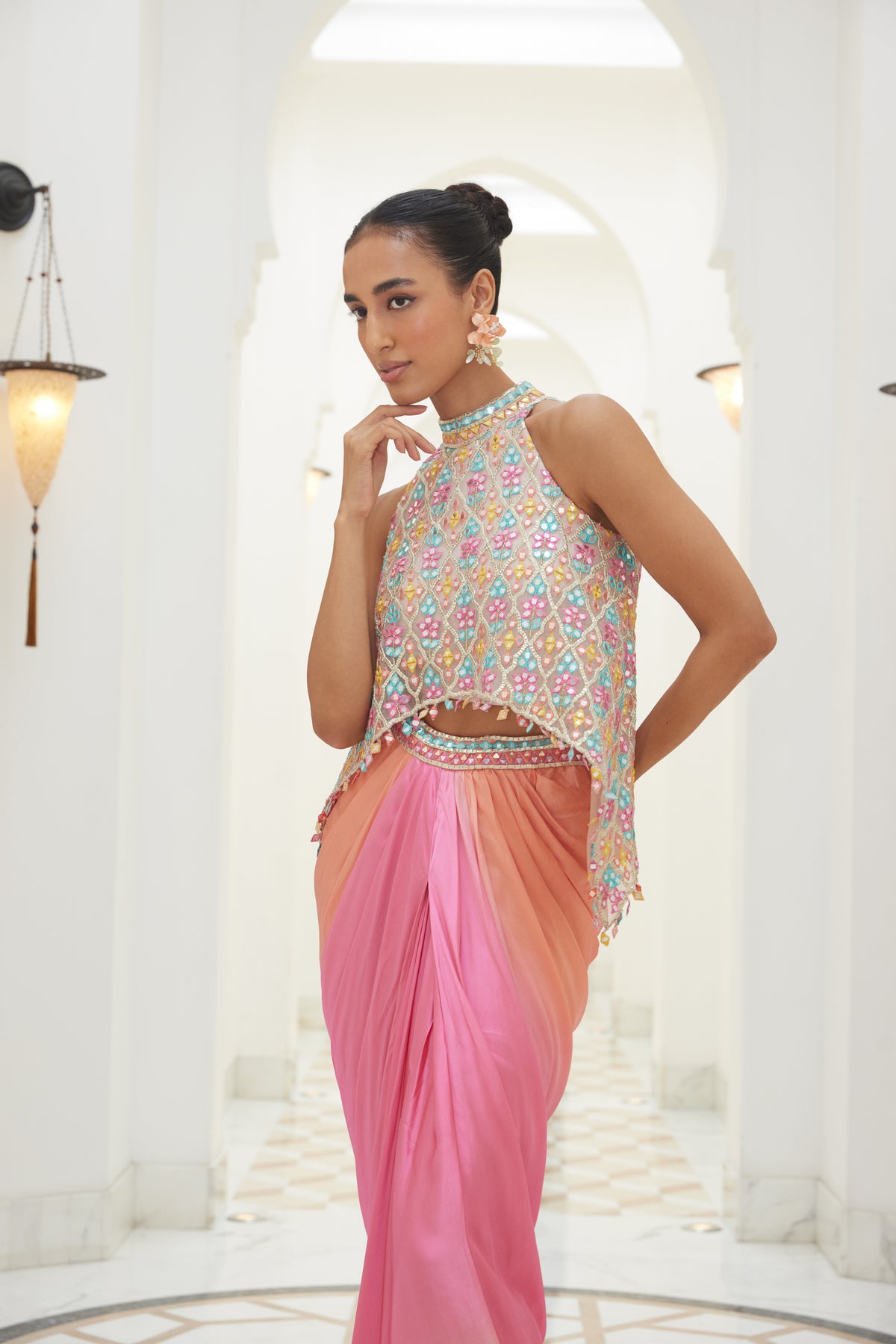 Ombre Shaded Skirt With Poncho