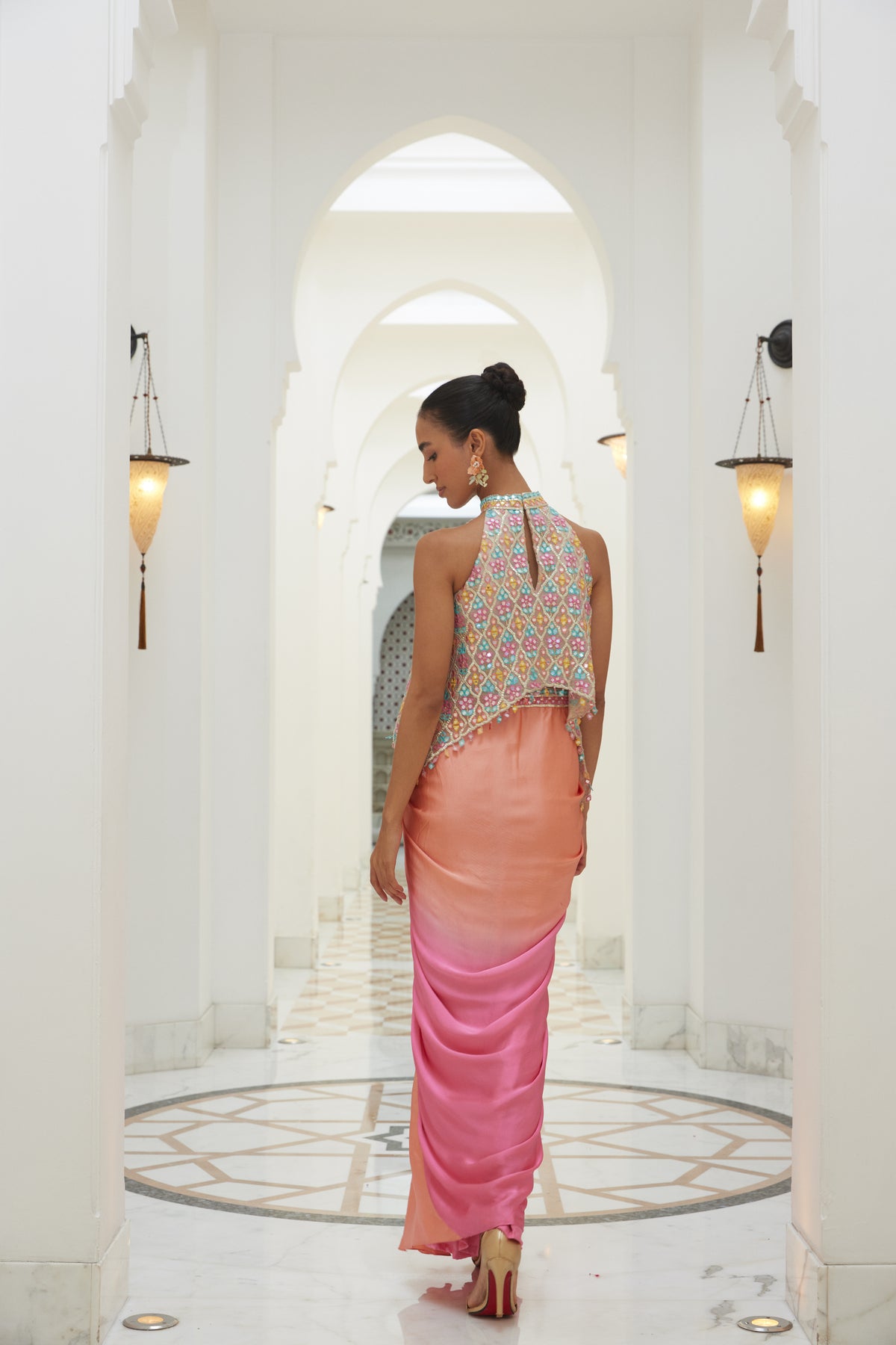 Ombre Shaded Skirt With Poncho