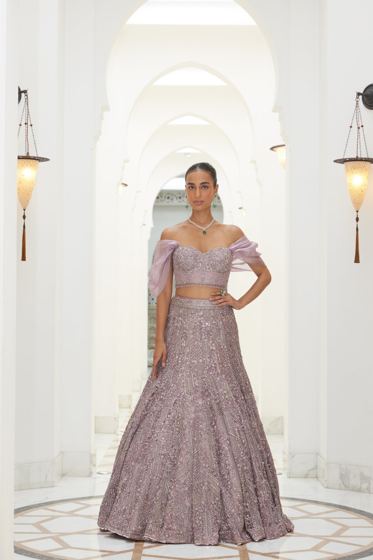 Mauve Fishtailed Lehenga and Corset
