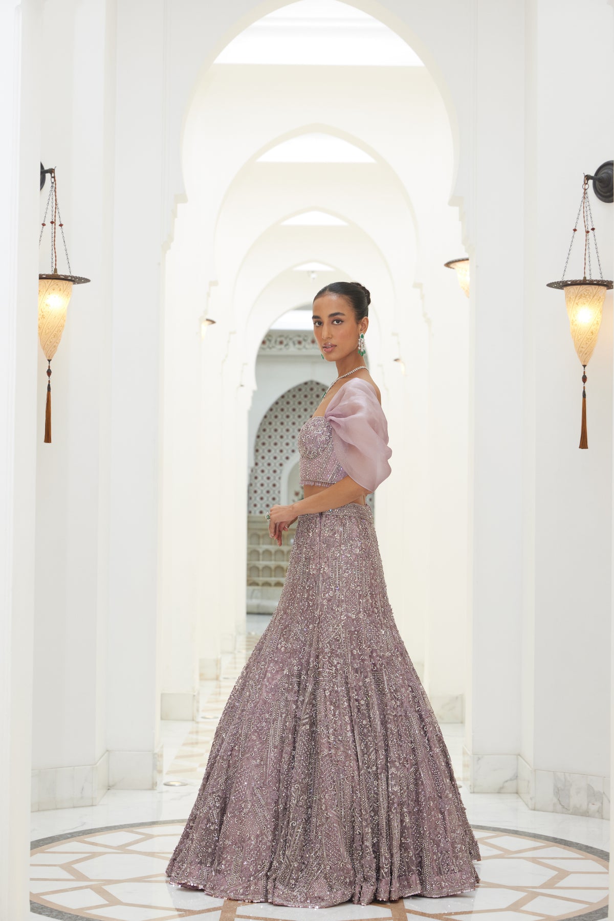 Mauve Fishtailed Lehenga and Corset