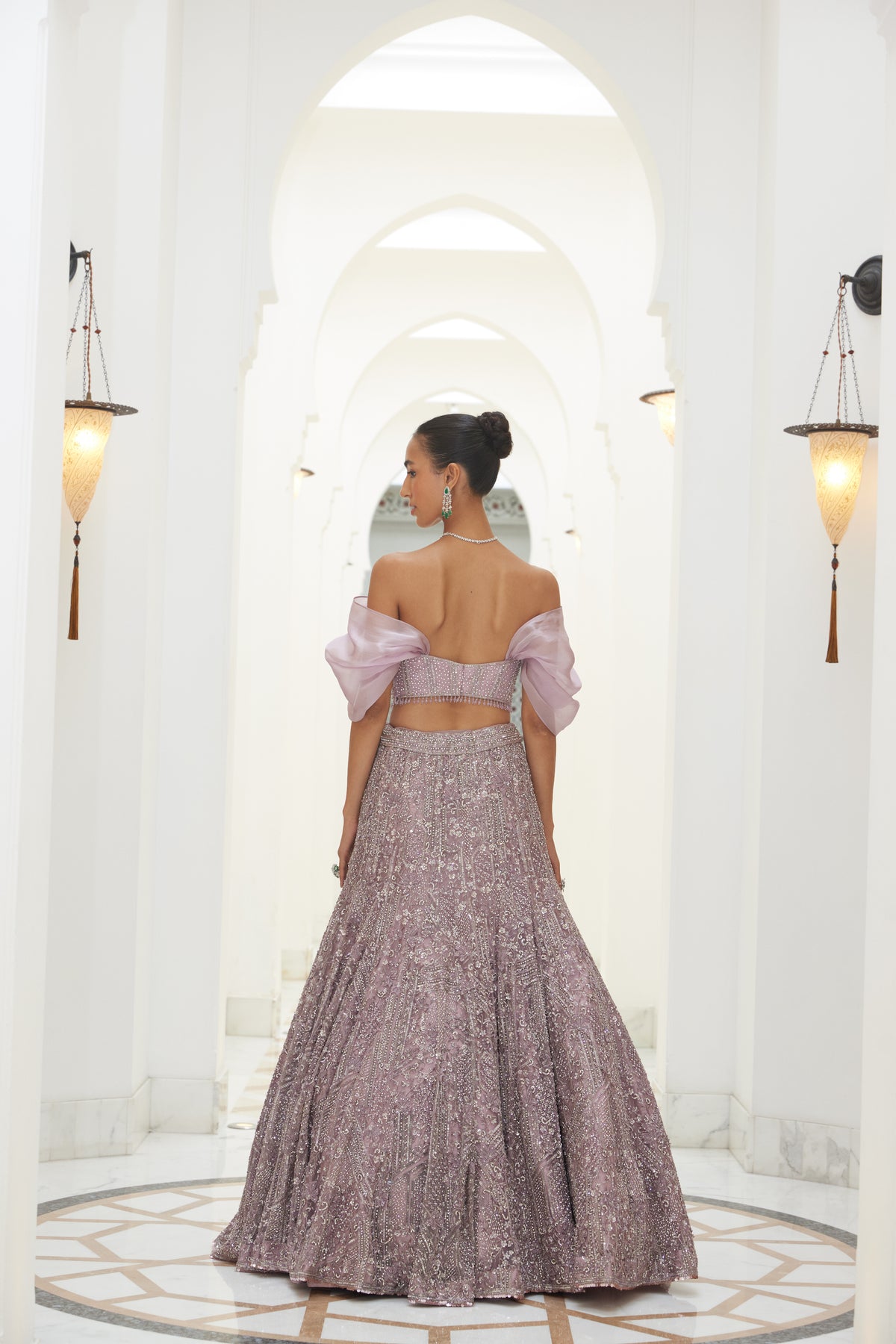 Mauve Fishtailed Lehenga and Corset
