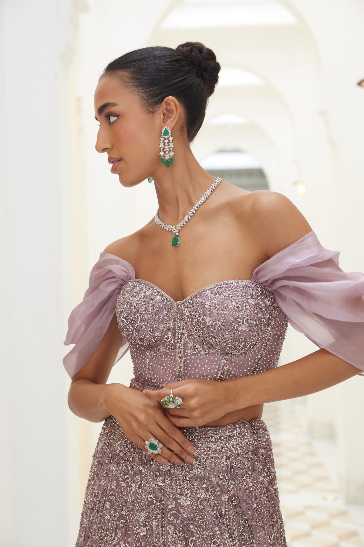 Mauve Fishtailed Lehenga and Corset