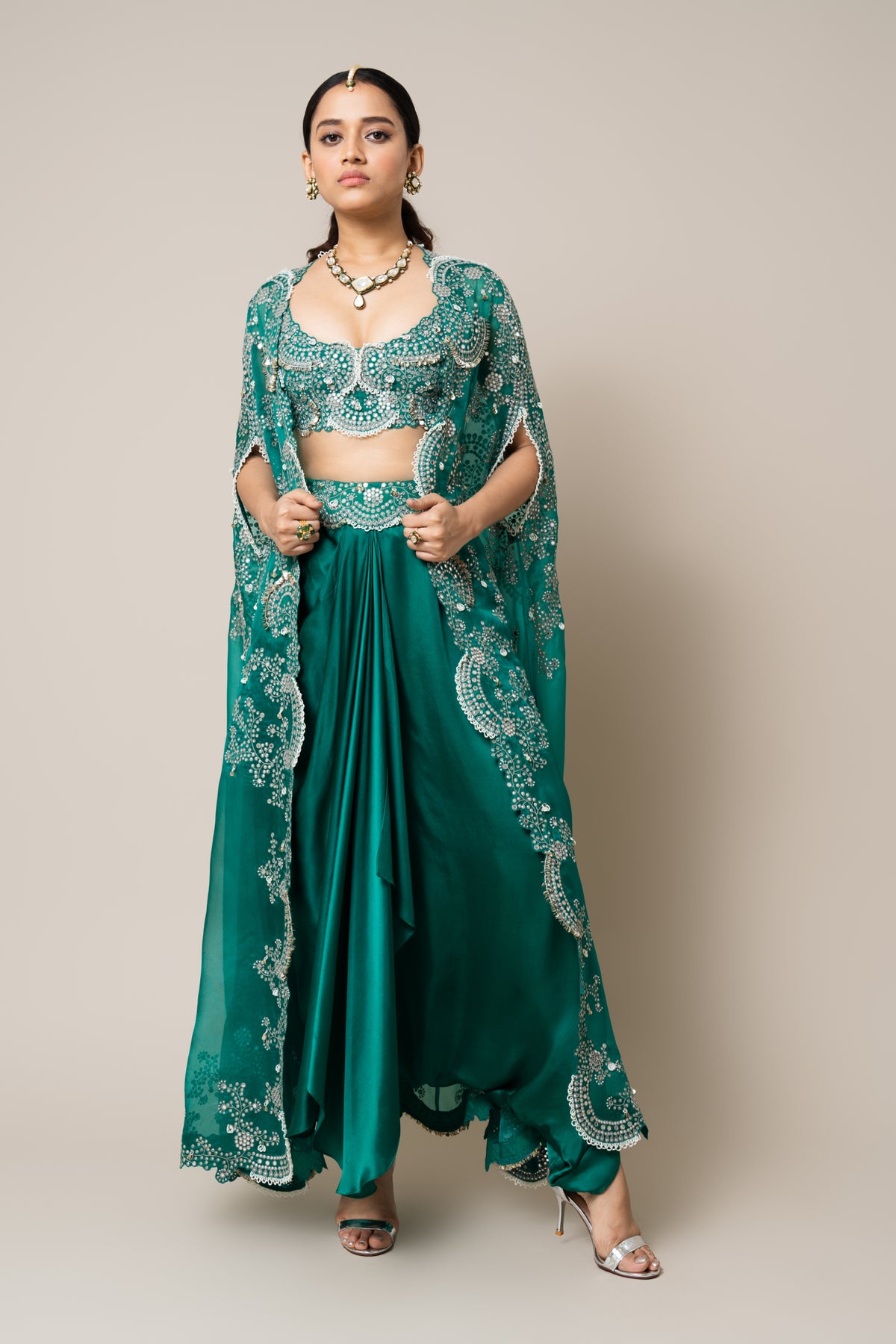 Sea Green Long Cape Set