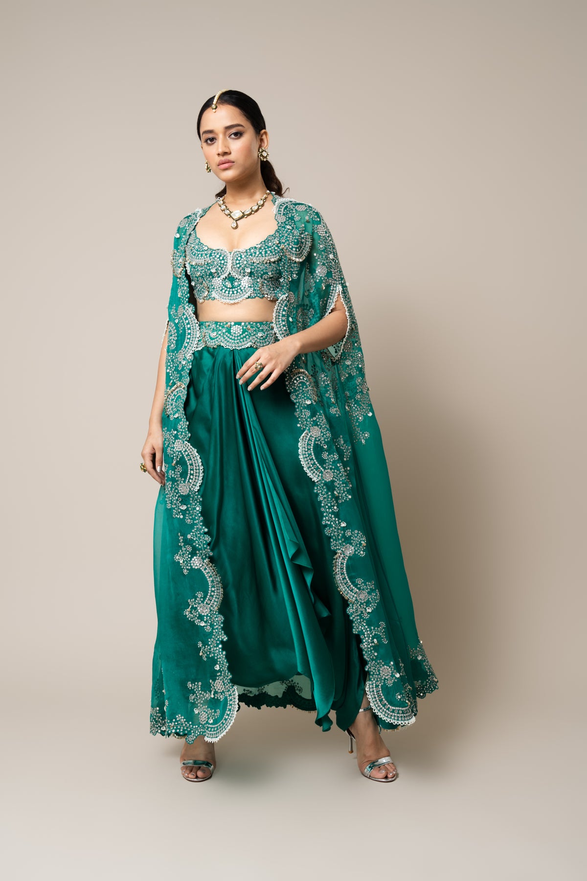 Sea Green Long Cape Set