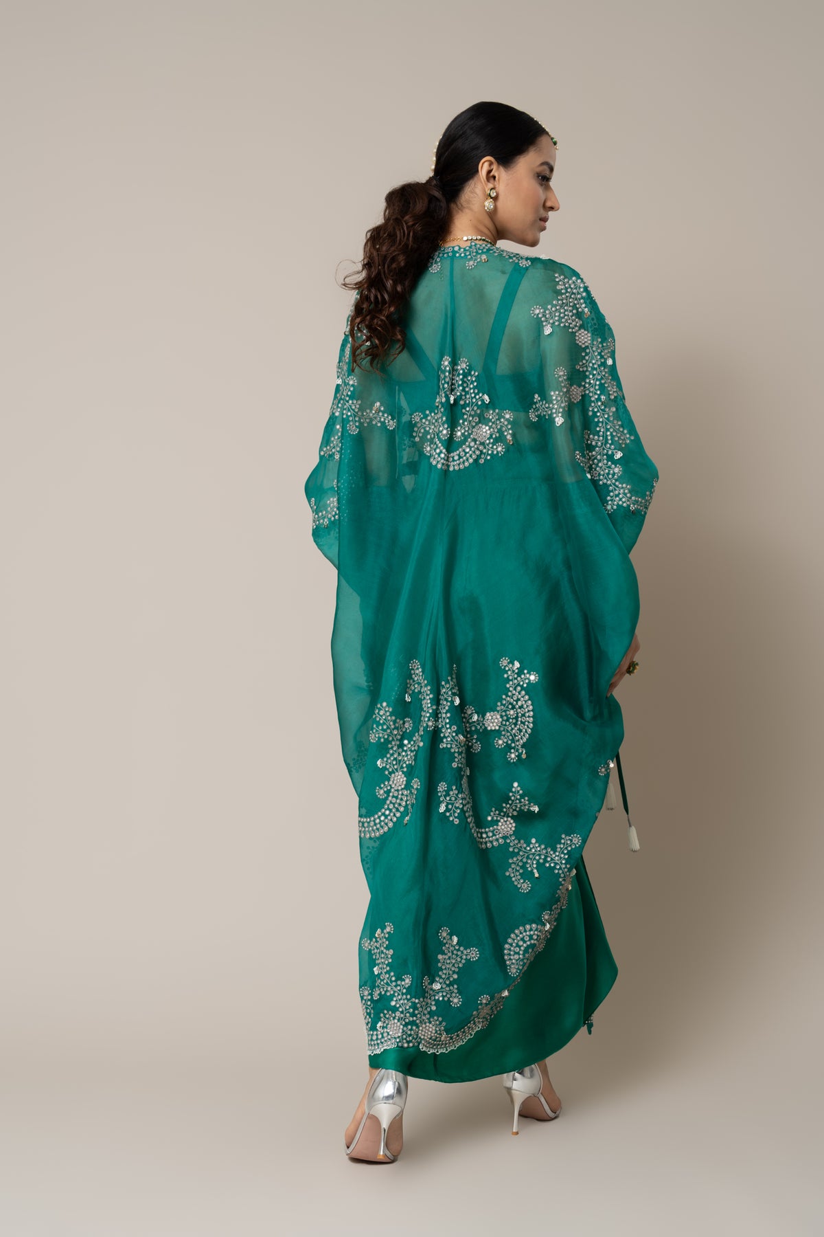 Sea Green  Embroidered Cape Set
