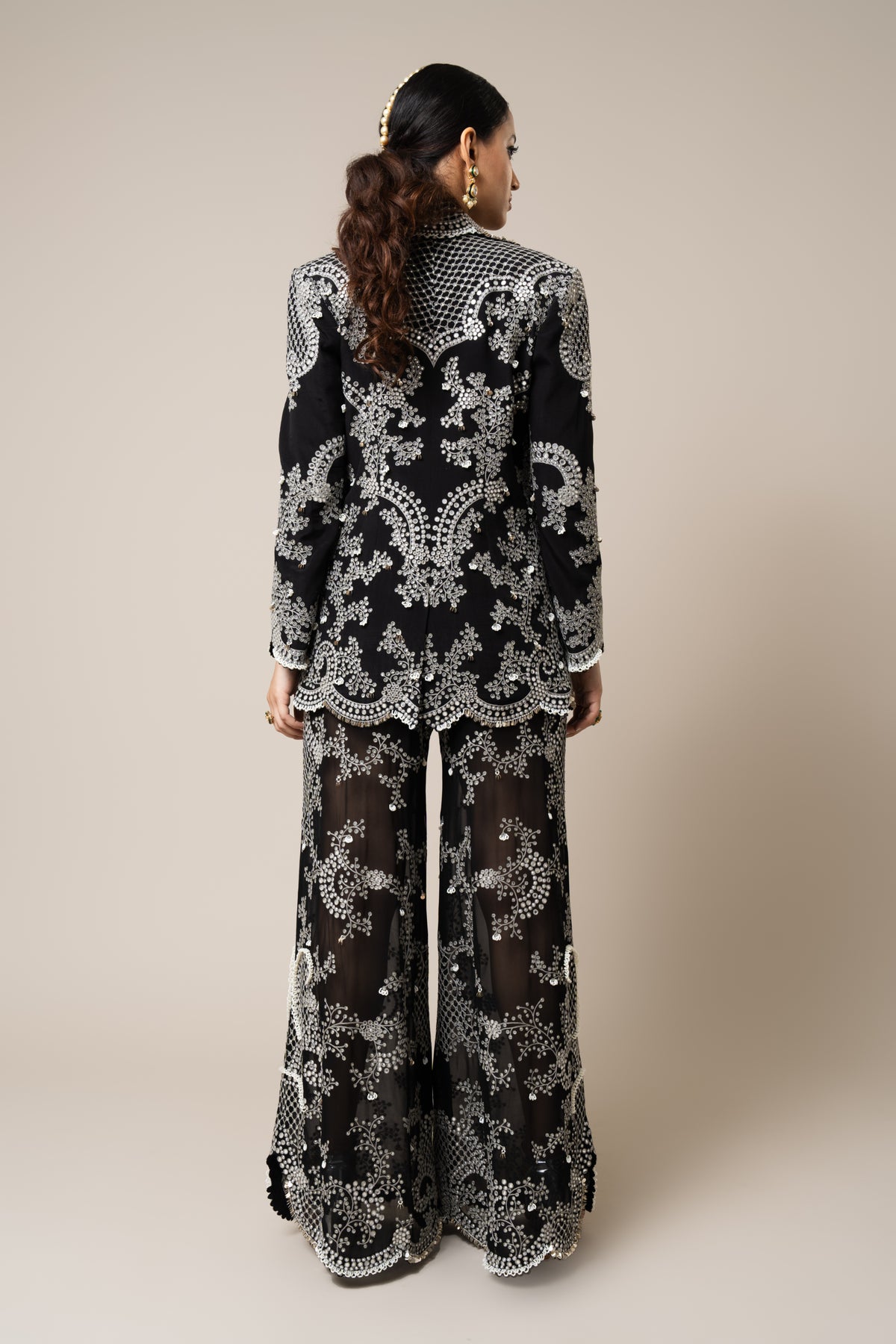 Black Embroidered Blazer Set