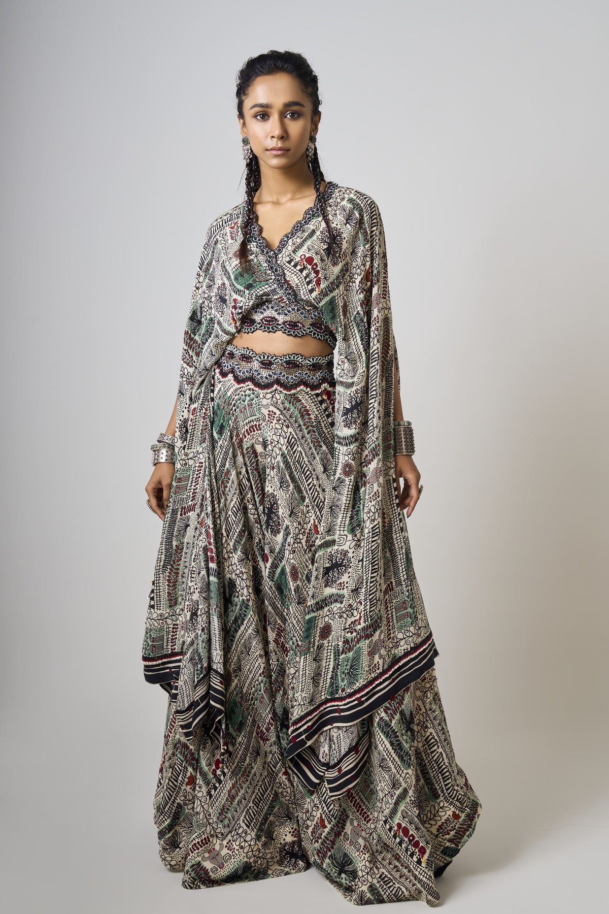 Embroidered Top With Circular Pants