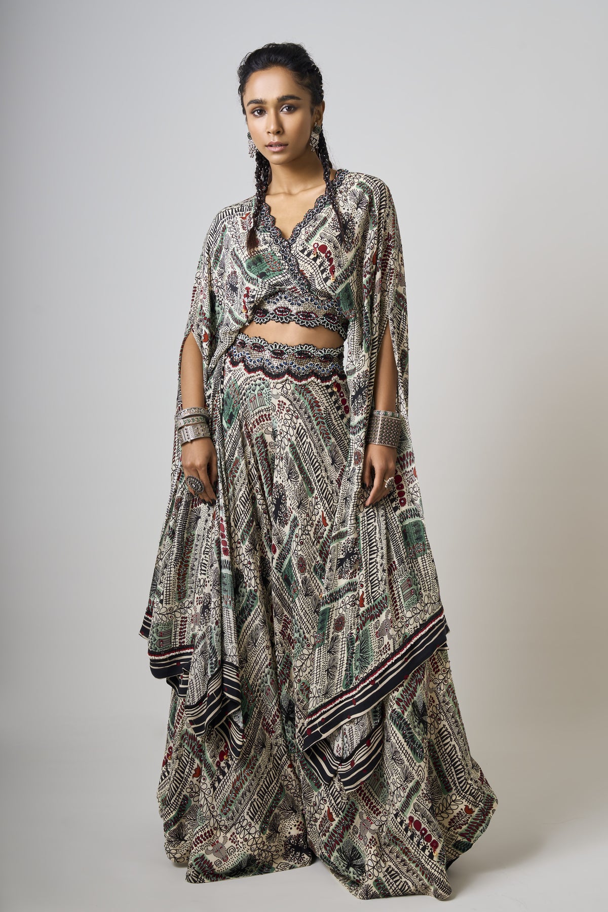 Embroidered Top With Circular Pants