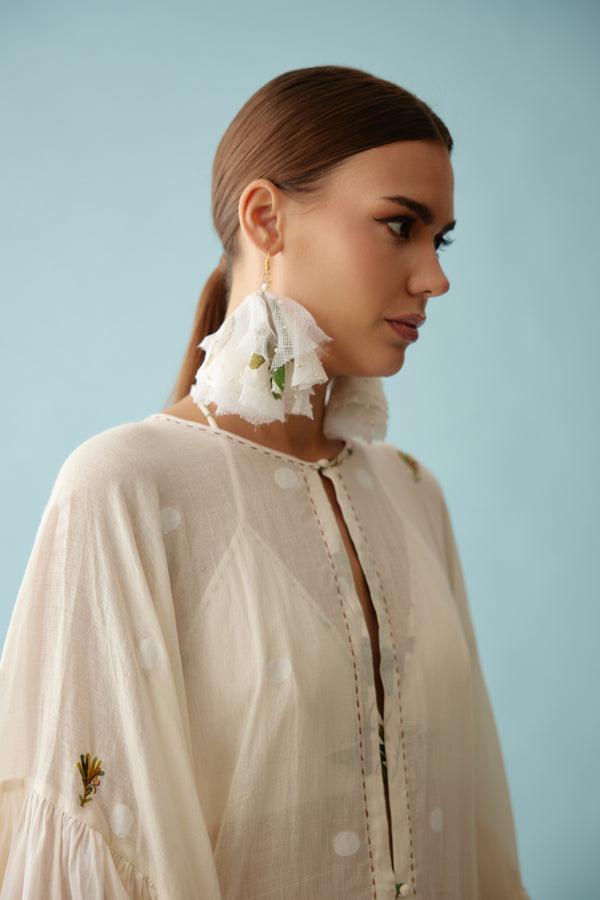 Nikasha - Cream Handwoven Jamdani Cotton Overgarment - Elahe