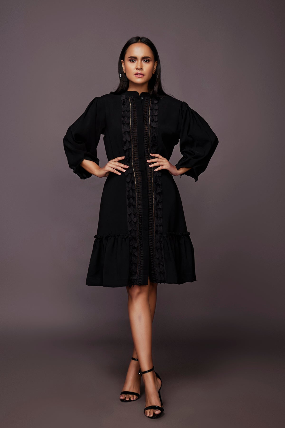 A-line Puff Sleeves Dress