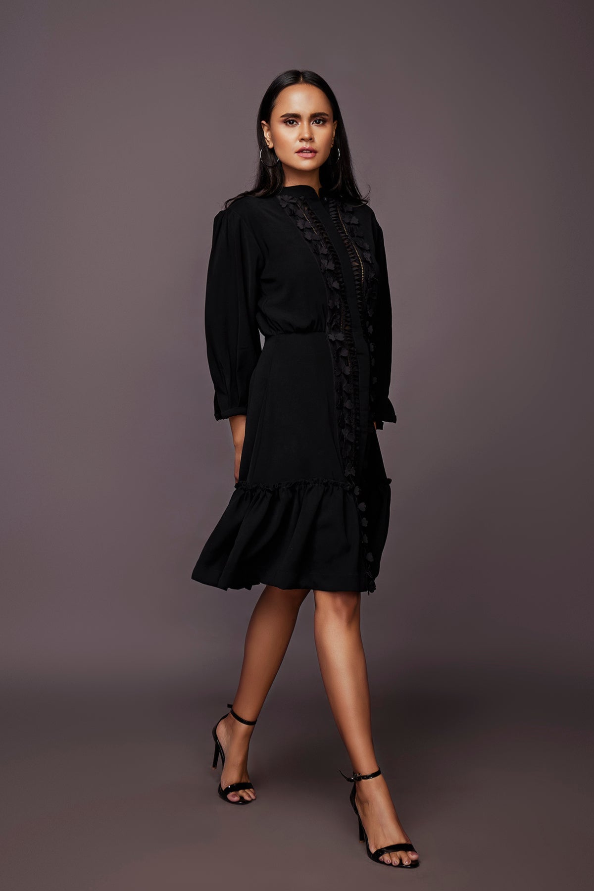 A-line Puff Sleeves Dress