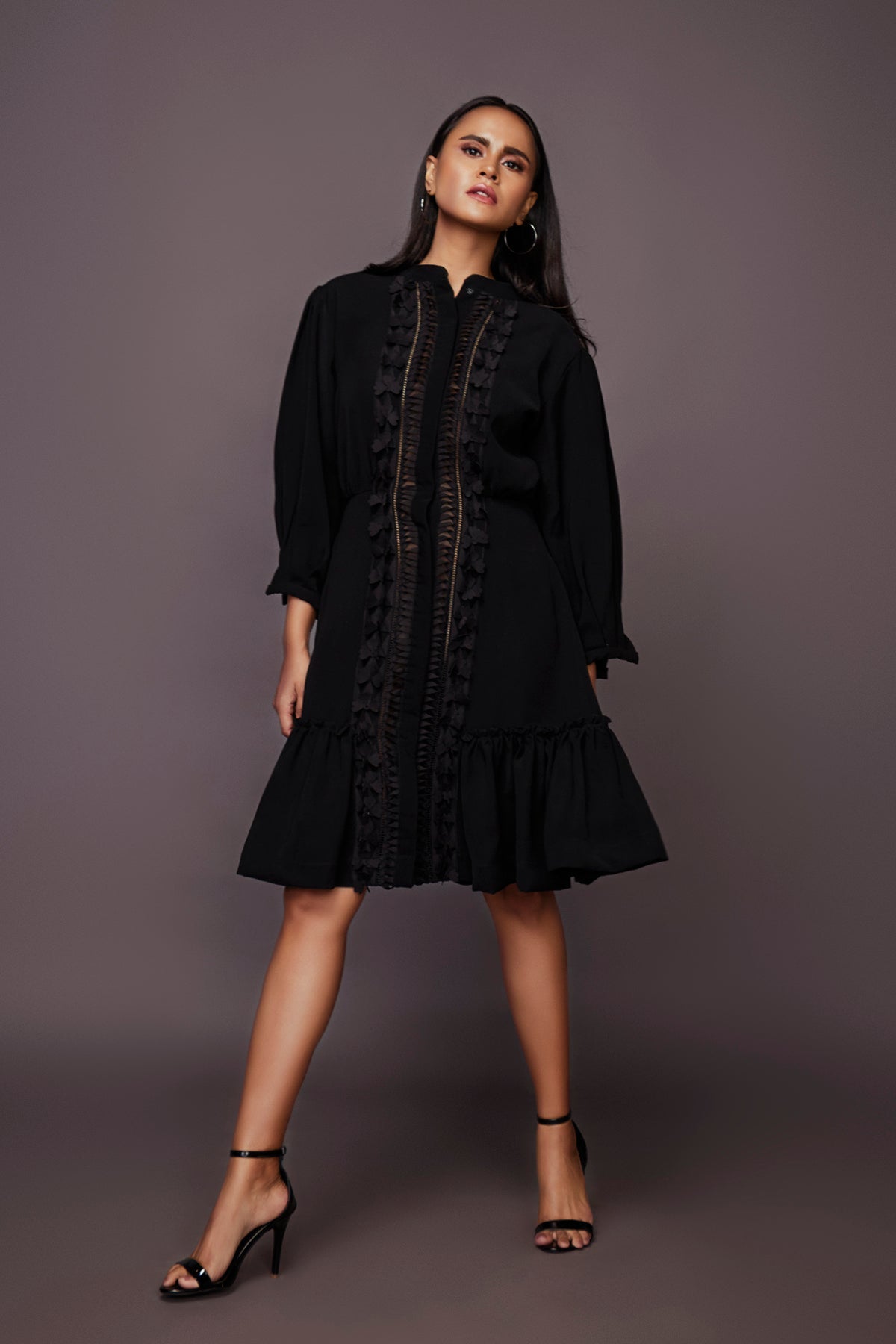 A-line Puff Sleeves Dress