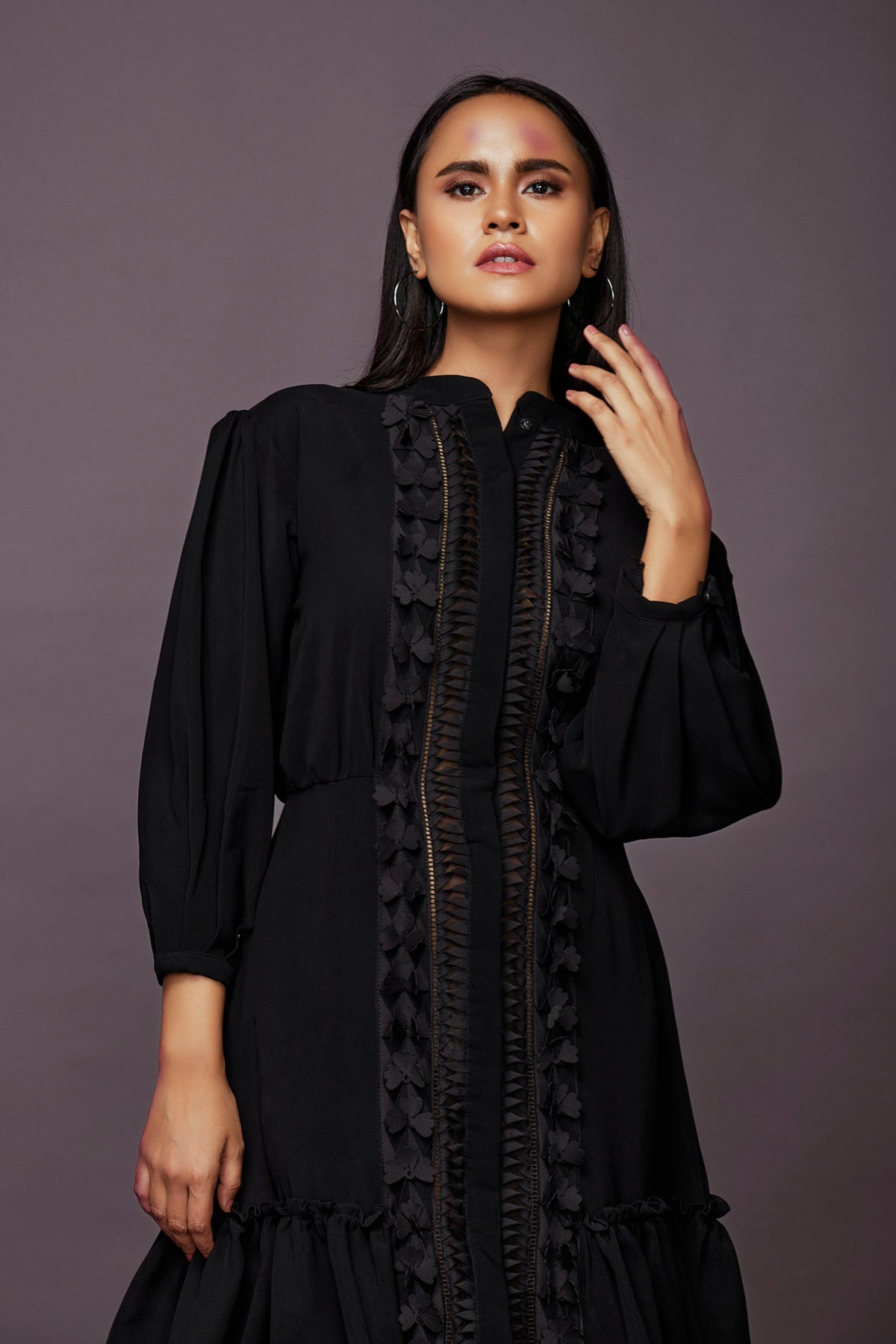 A-line Puff Sleeves Dress