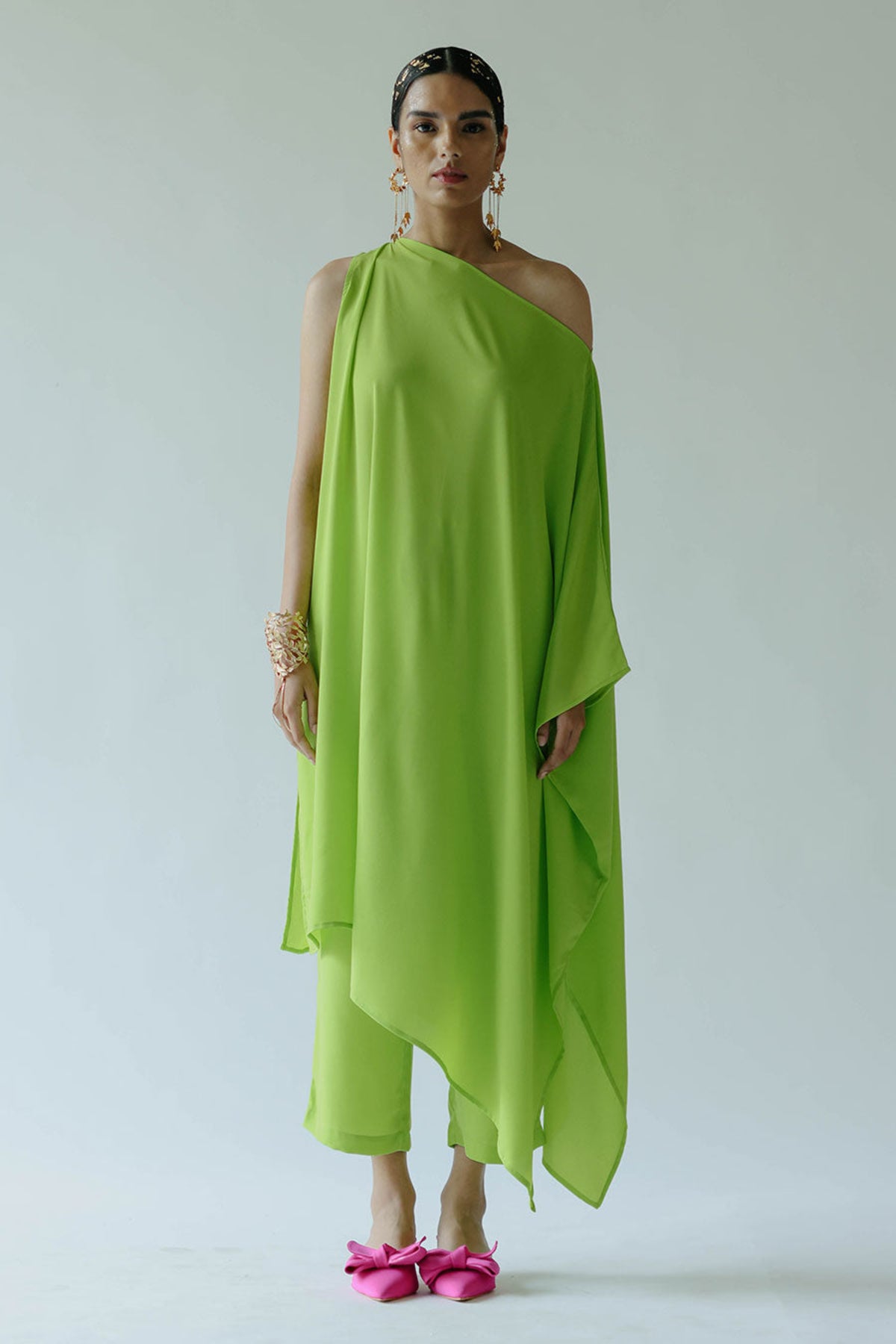 Olivia Green Asymmetric Kaftan Set