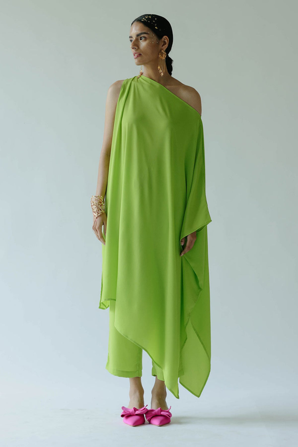 Olivia Green Asymmetric Kaftan Set