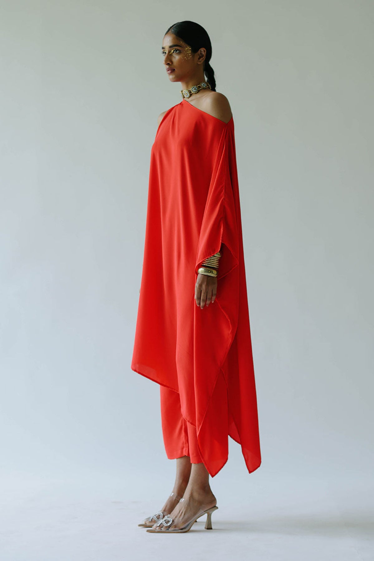 Olivia Red Asymmetric Kaftan Set