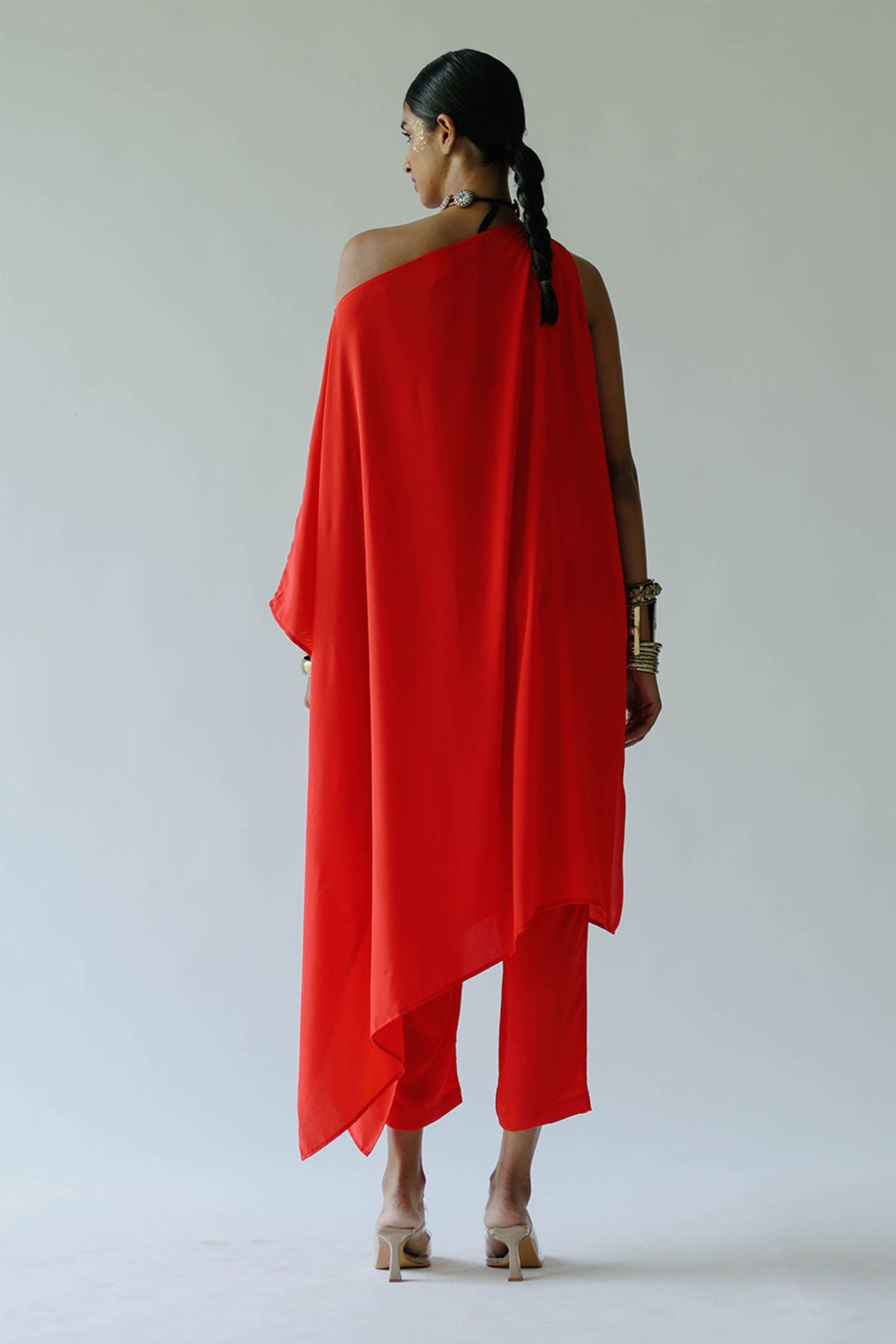 Olivia Red Asymmetric Kaftan Set